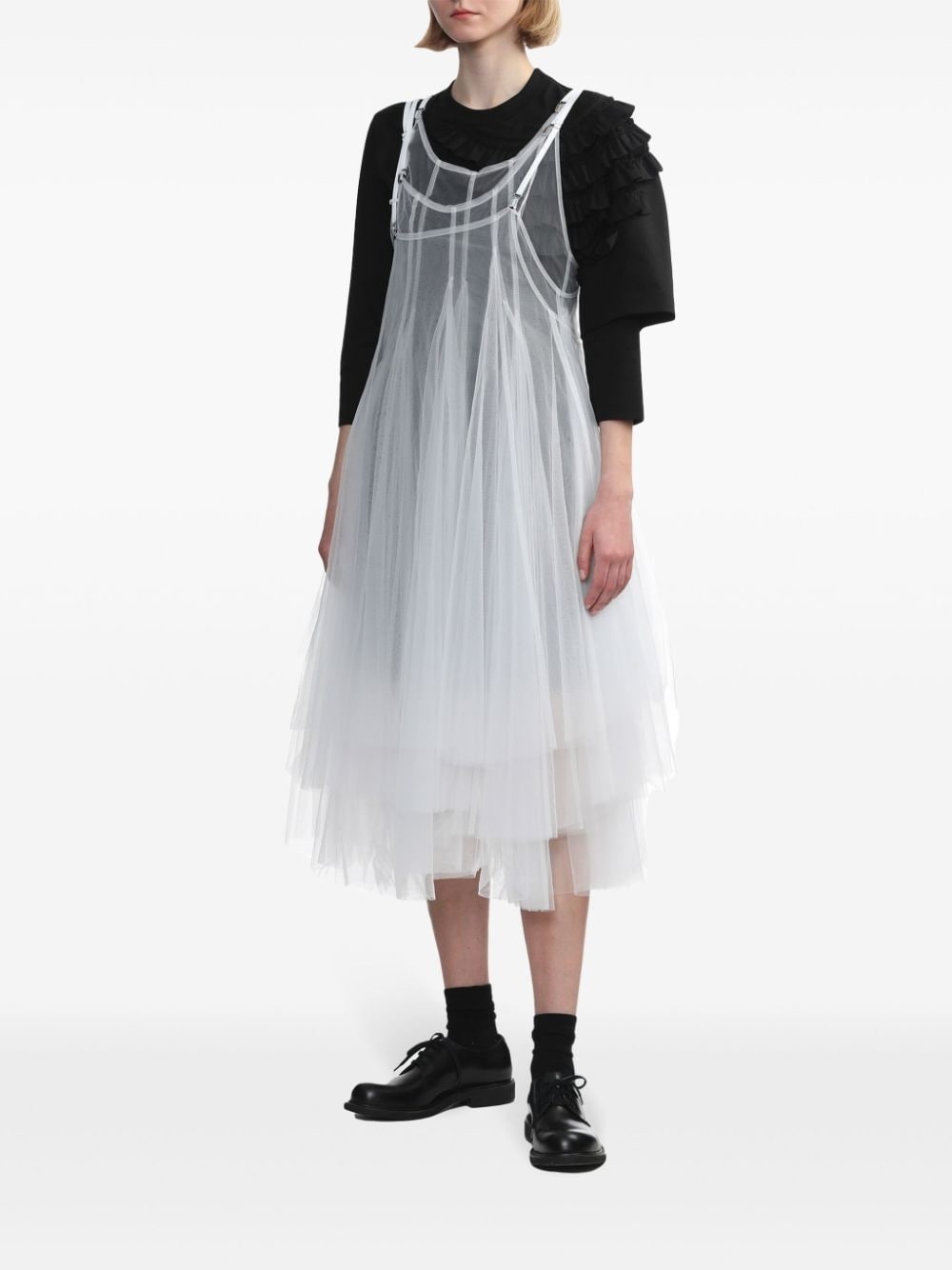tulle overlay sheer dress - 3
