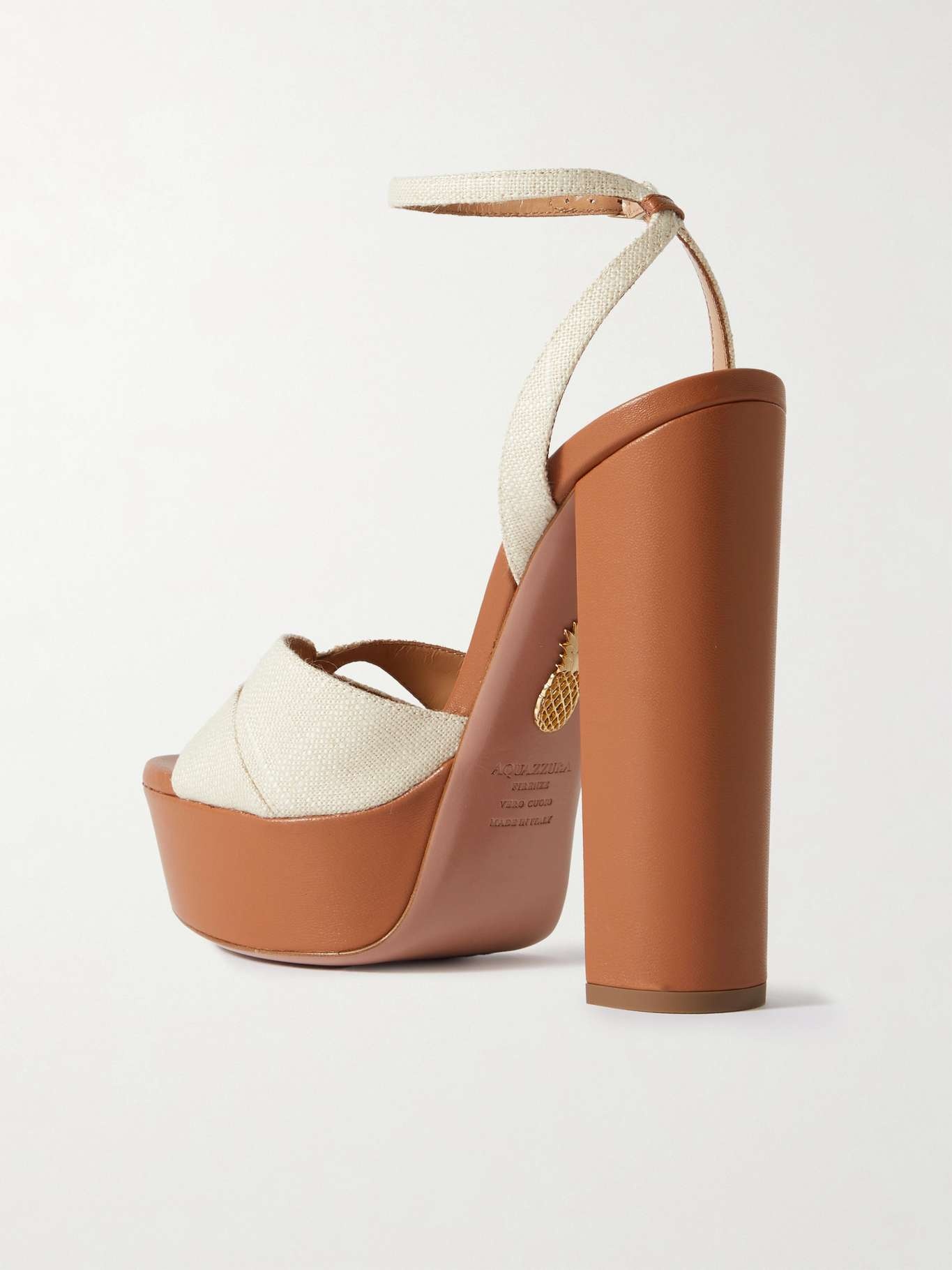 Villette 140 linen and leather platform sandals - 3