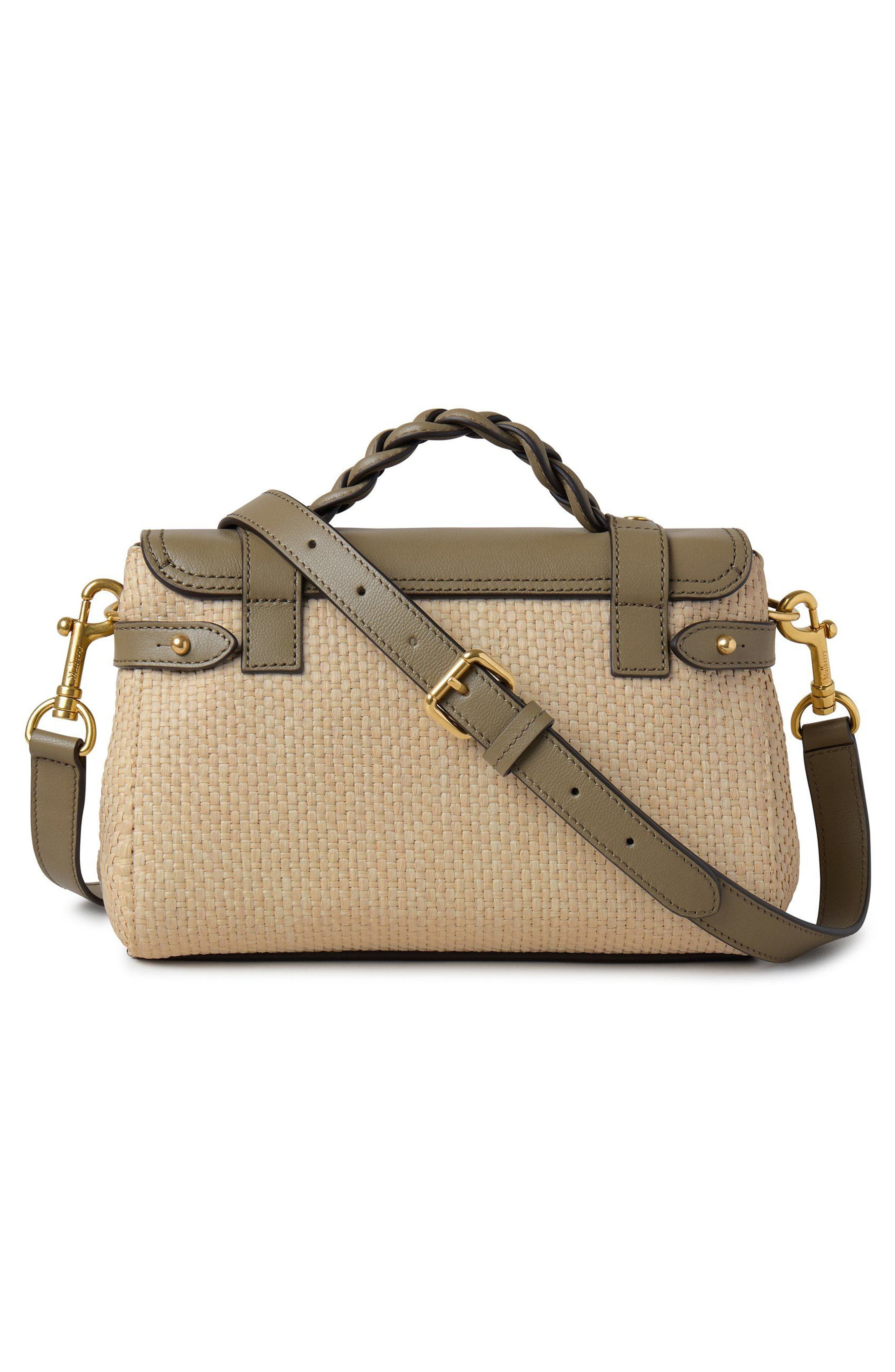 Mulberry Mini Alexa Raffia & Leather Satchel in Linen Green/Natural at Nordstrom - 3