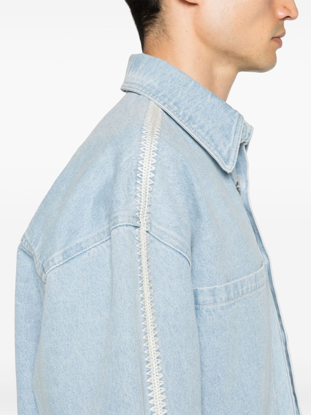 crochet-detaling denim shirt jacket - 6