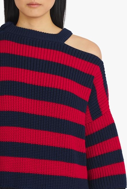 Red and black striped wool dress - 6