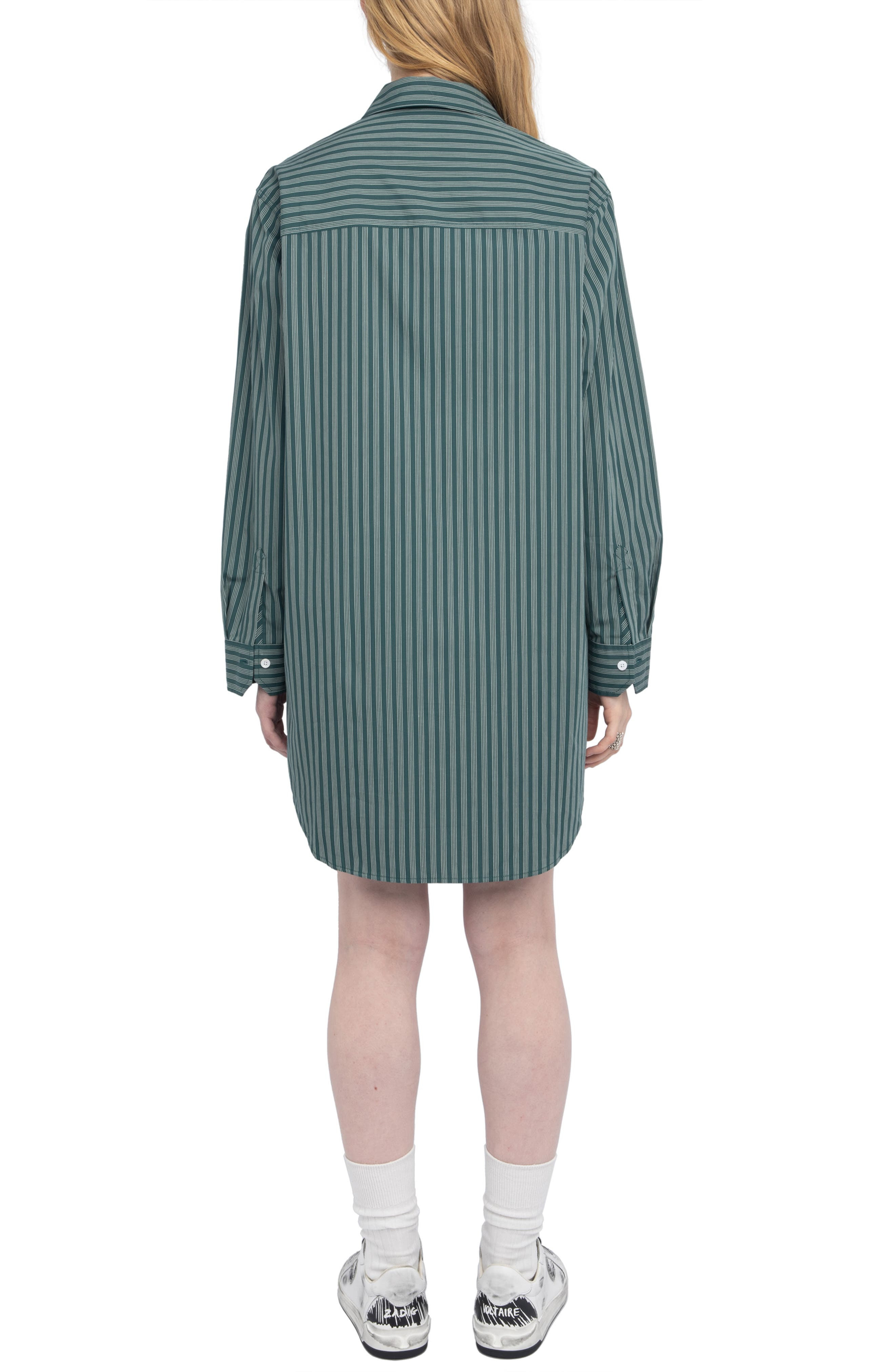 Zadig & Voltaire Rorning Stripe Long Sleeve Shirtdress in Emerald at Nordstrom - 2