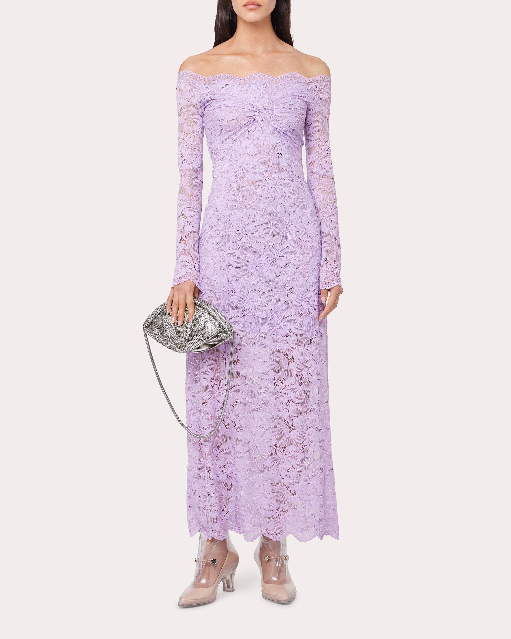 Floral Lace Ruched Off-Shoulder Maxi Dress - 2