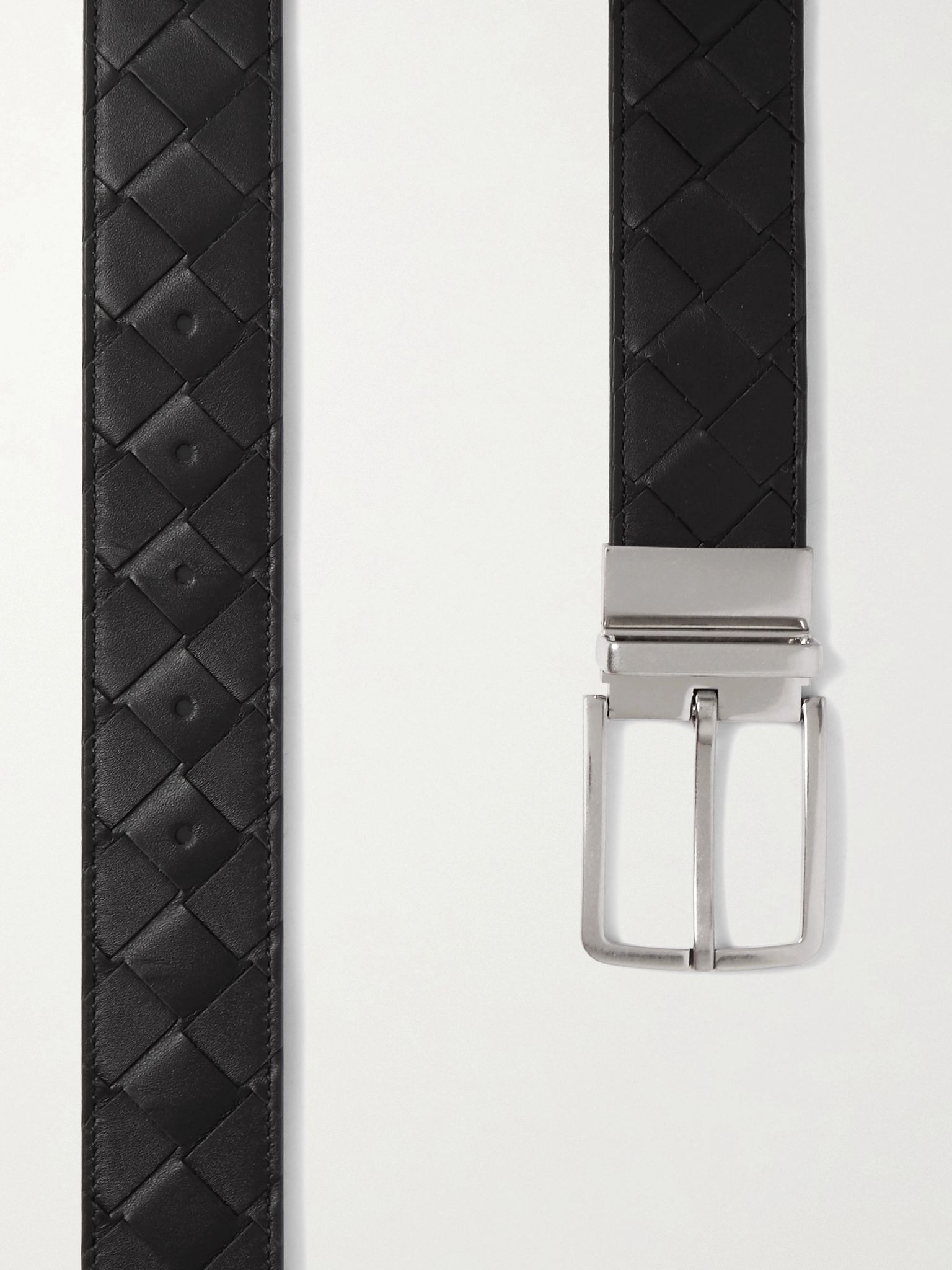 4cm Reversible Intrecciato Leather Belt Black - 2