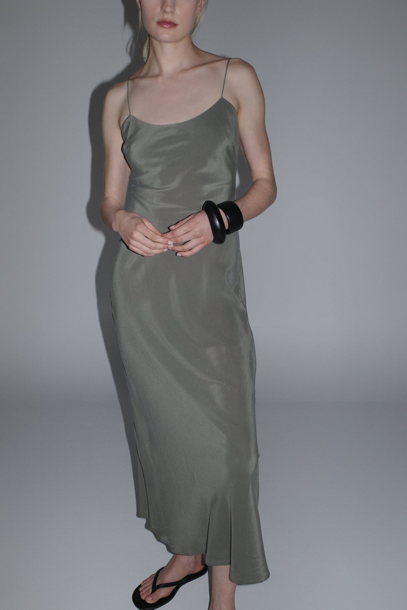 Silk Slip Dress - Smokey Olive 6