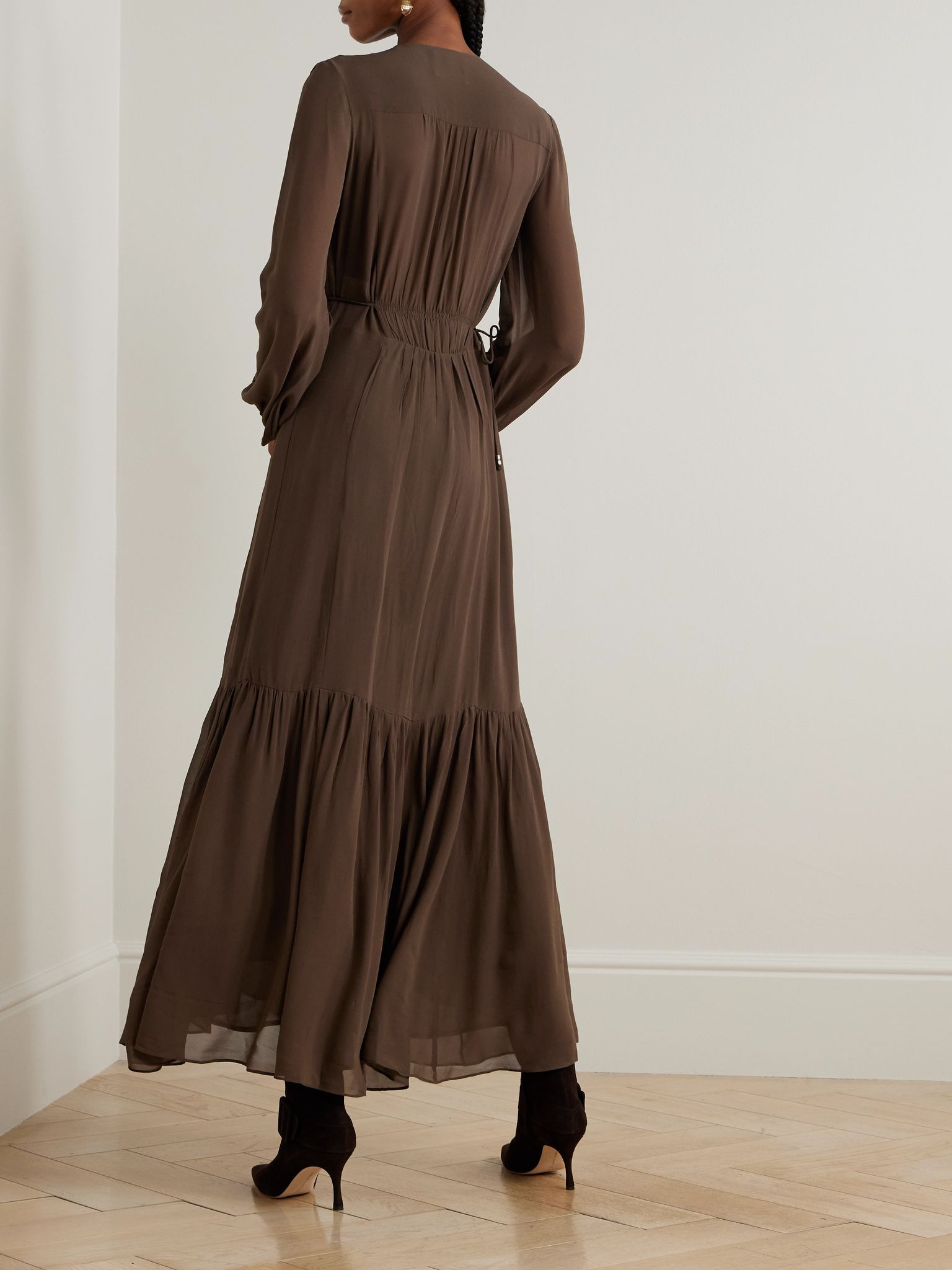 Briane gathered georgette maxi dress Army green - 3