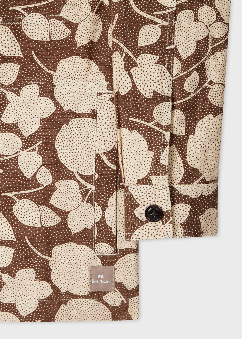 Brown 'Perforated Floral' Cotton Zip Jacket 3