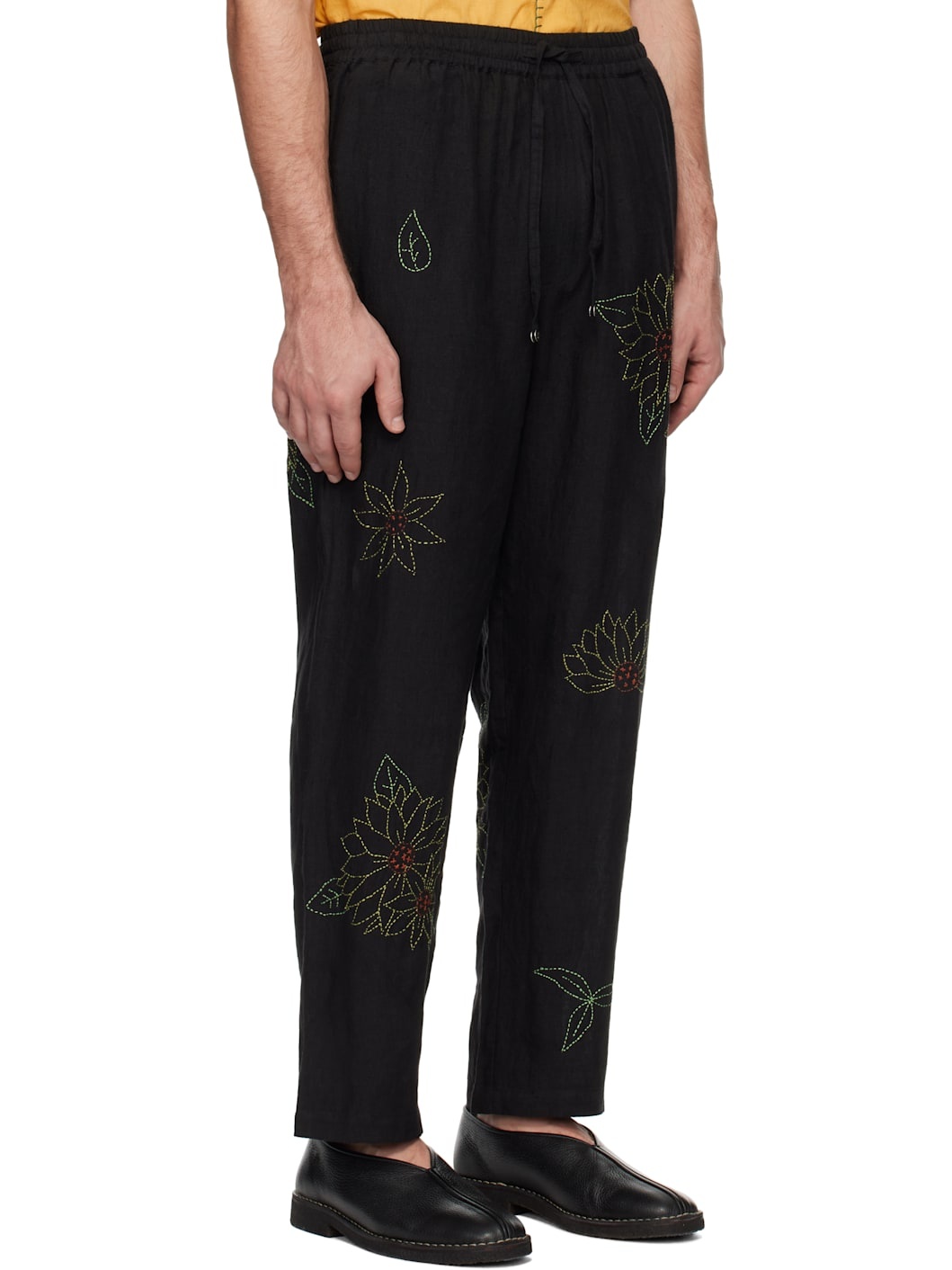 Black Sunflower Embroidered Trousers - 2