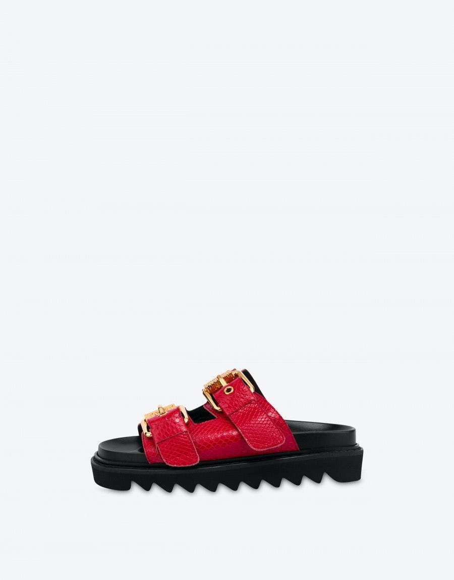 PYTHON PRINT CALFSKIN SANDALS WITH BUCKLES - 2