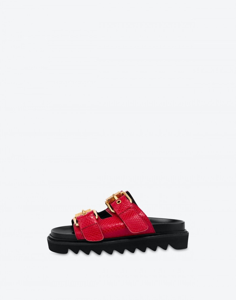 PYTHON PRINT CALFSKIN SANDALS WITH BUCKLES 2