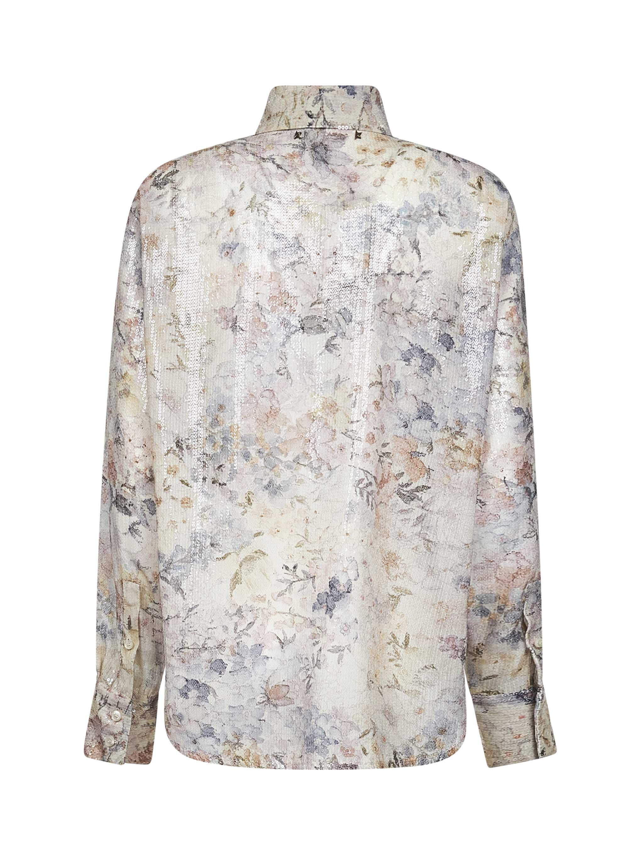 Sequin-embroidered floral print fabric Journey shirt - 2