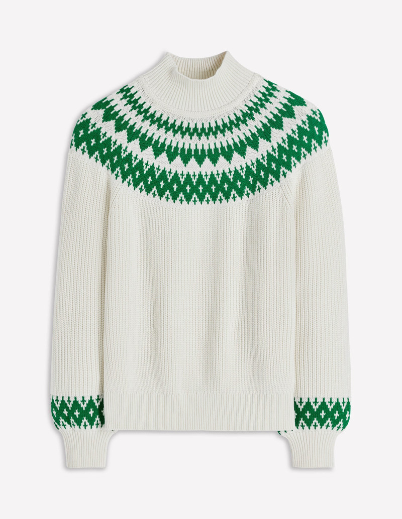 Bianca Cotton Ribbed Sweater-Warm Ivory Fair Isle 1