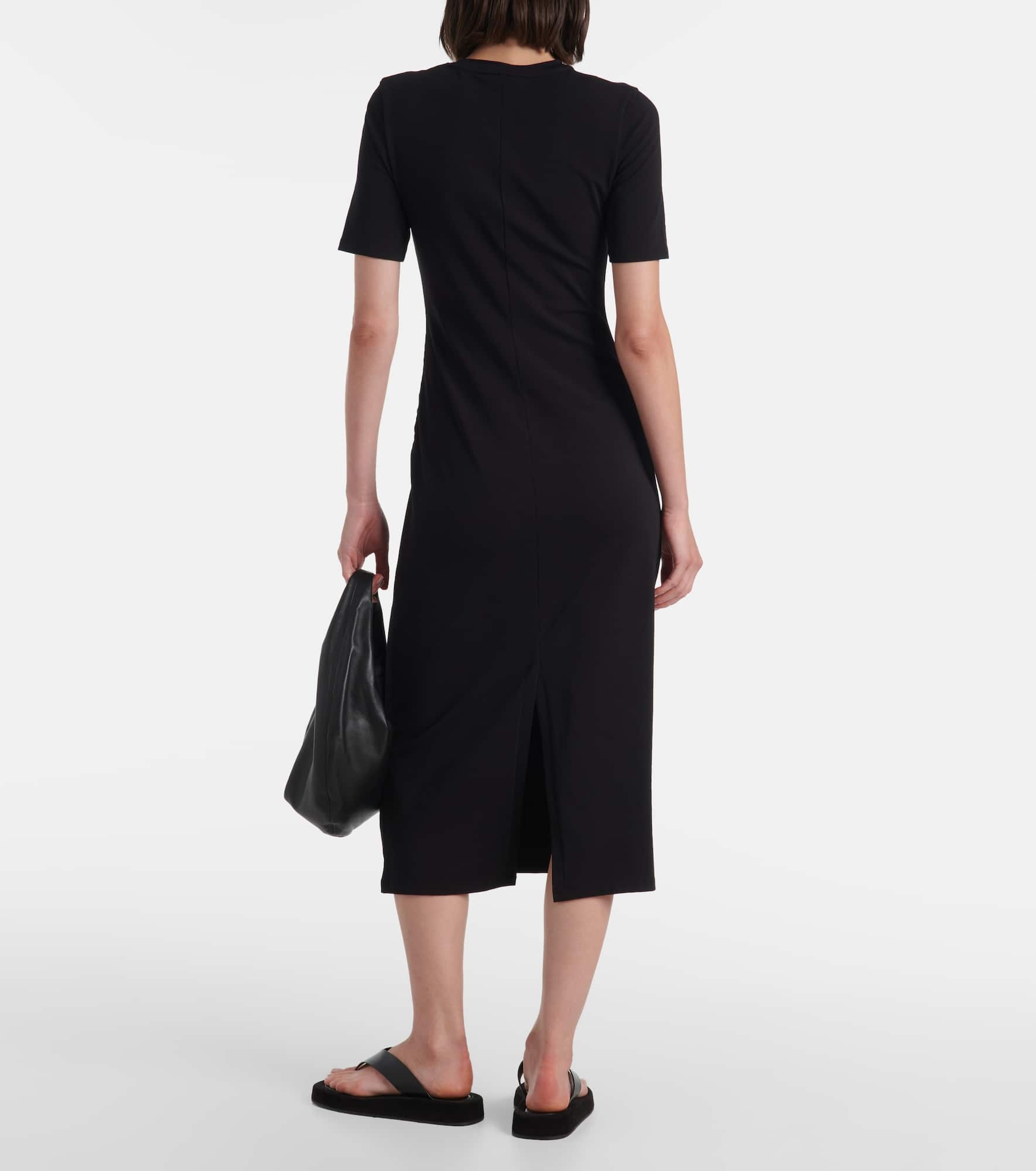 Gathered cotton-blend midi dress - 3