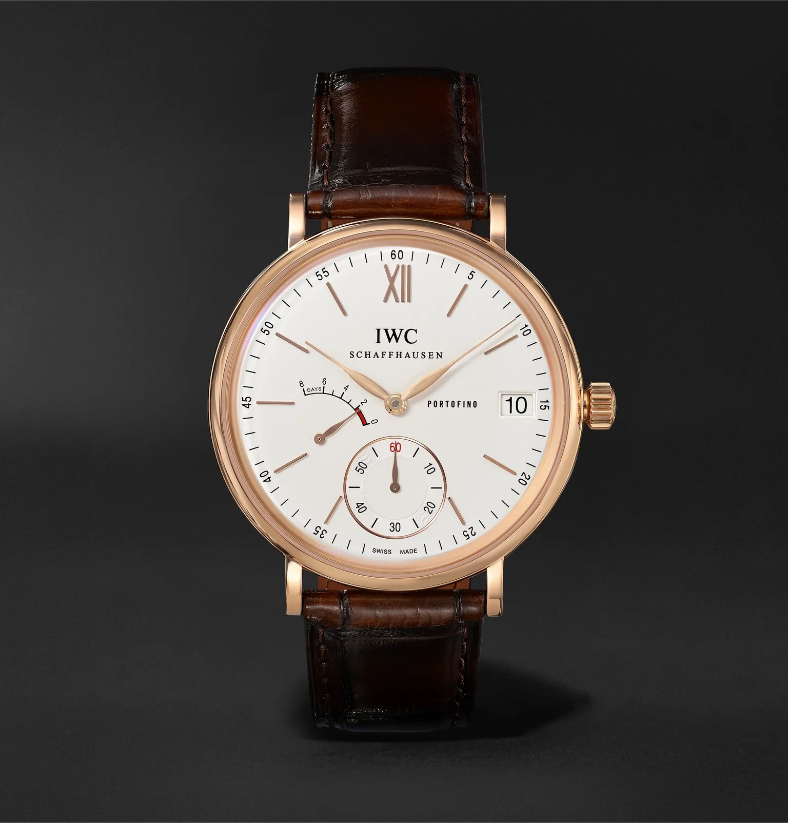 Portofino Hand-Wound Eight Days 45mm 18-Karat Rose Gold and Alligator Watch, Ref. No. IW510107MSNET6 - 1