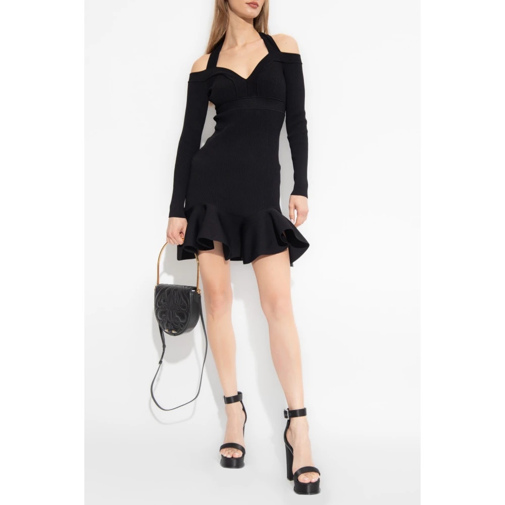 Alexander McQueen FLARED RIBBED DRESS WITH RUFFLE DETAILING