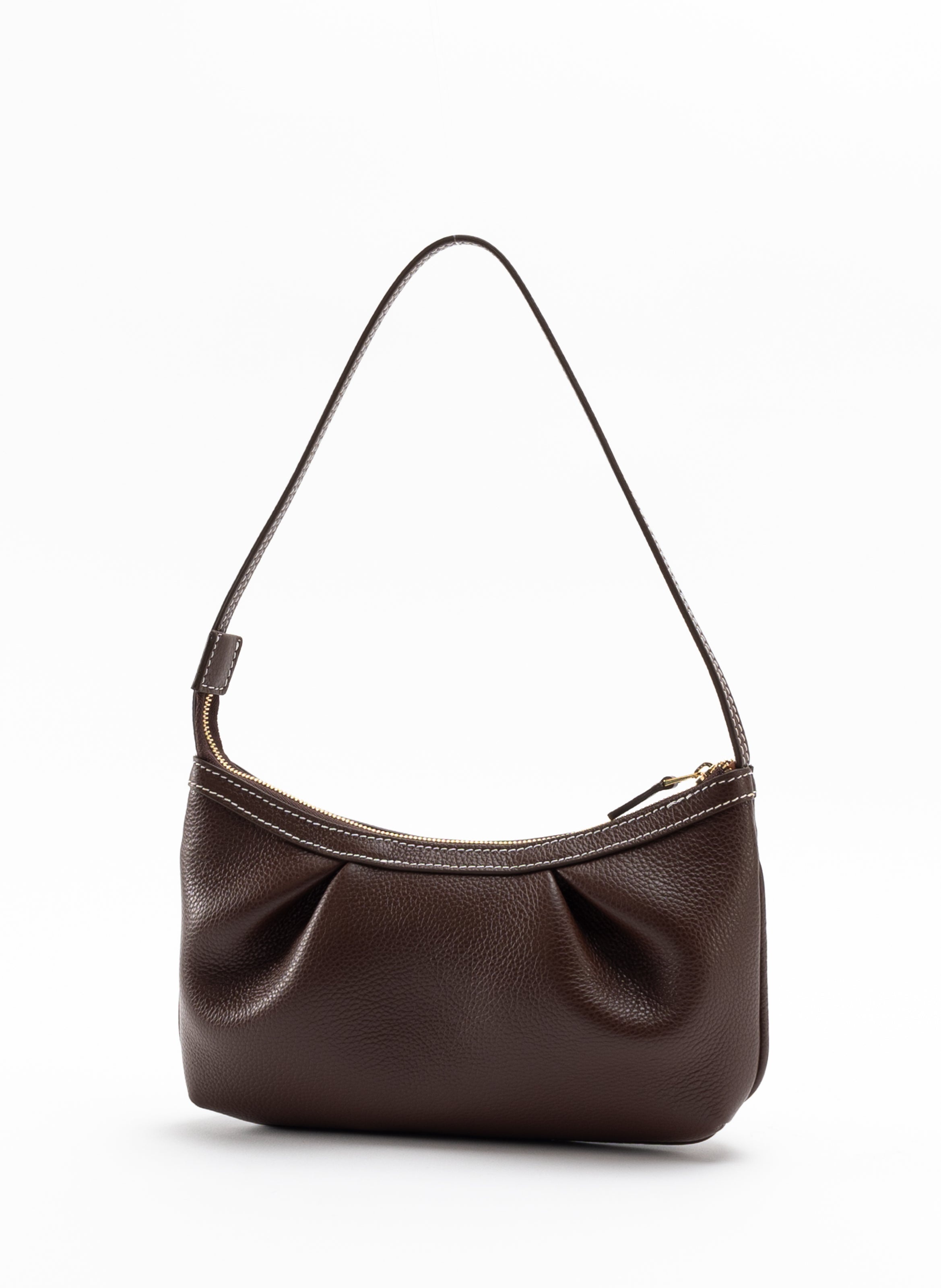 Dimple Pochette Pebbled Leather Dark Brown/White Stiches - 2