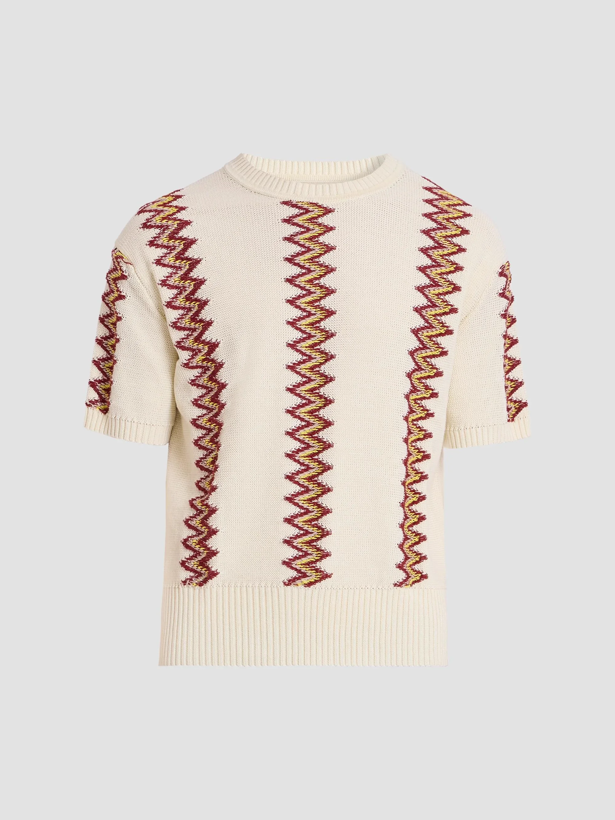 Men's Chevron Knit Cotton Sweater - Ivory - 1