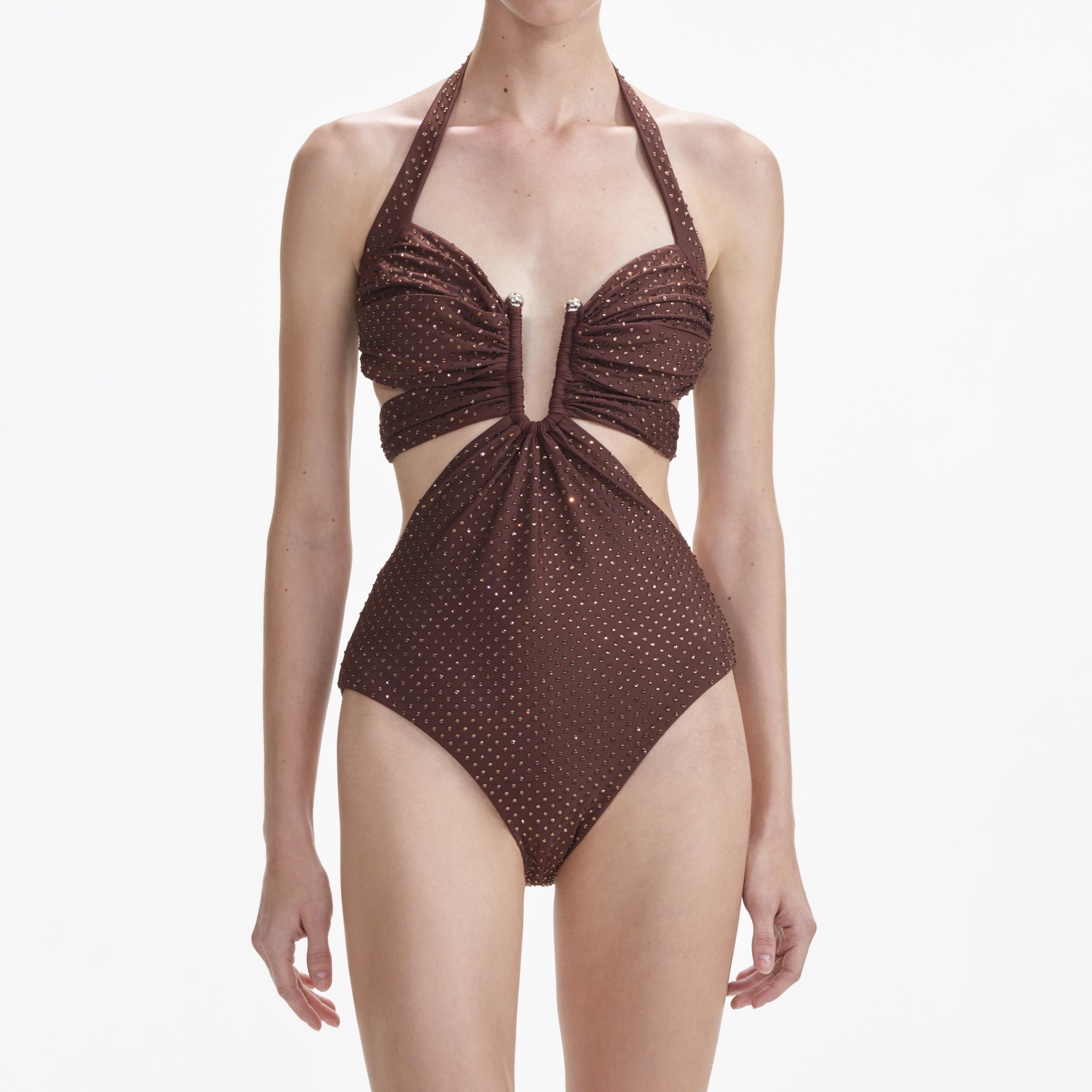 Brown Rhinestone Swimsuit - 4