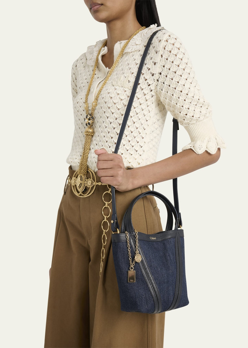 Chloé Spin Mini Bucket Tote Bag in Denim and Leather outlook