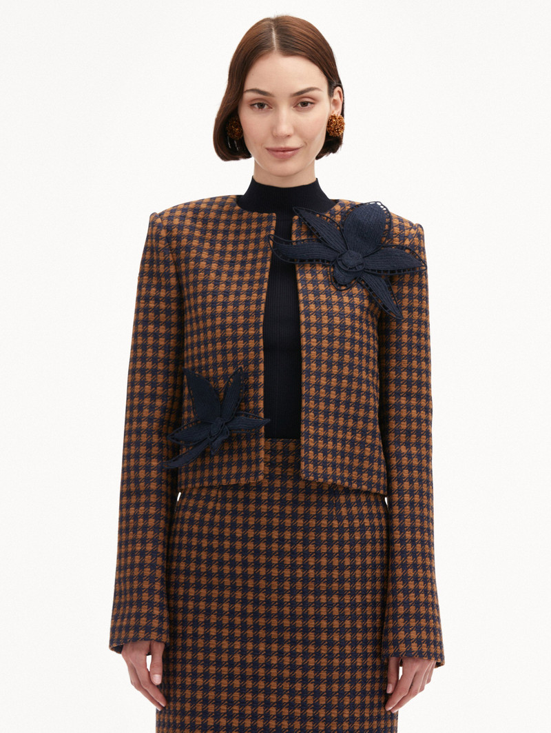 Oscar de la Renta CHECK TWEED ORCHID EMBROIDERED JACKET outlook
