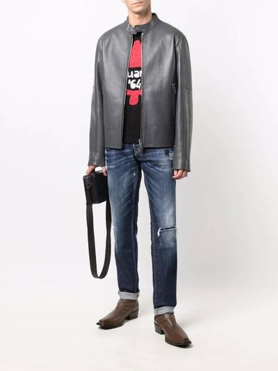 DSQUARED2 grained leather zip-up jacket outlook