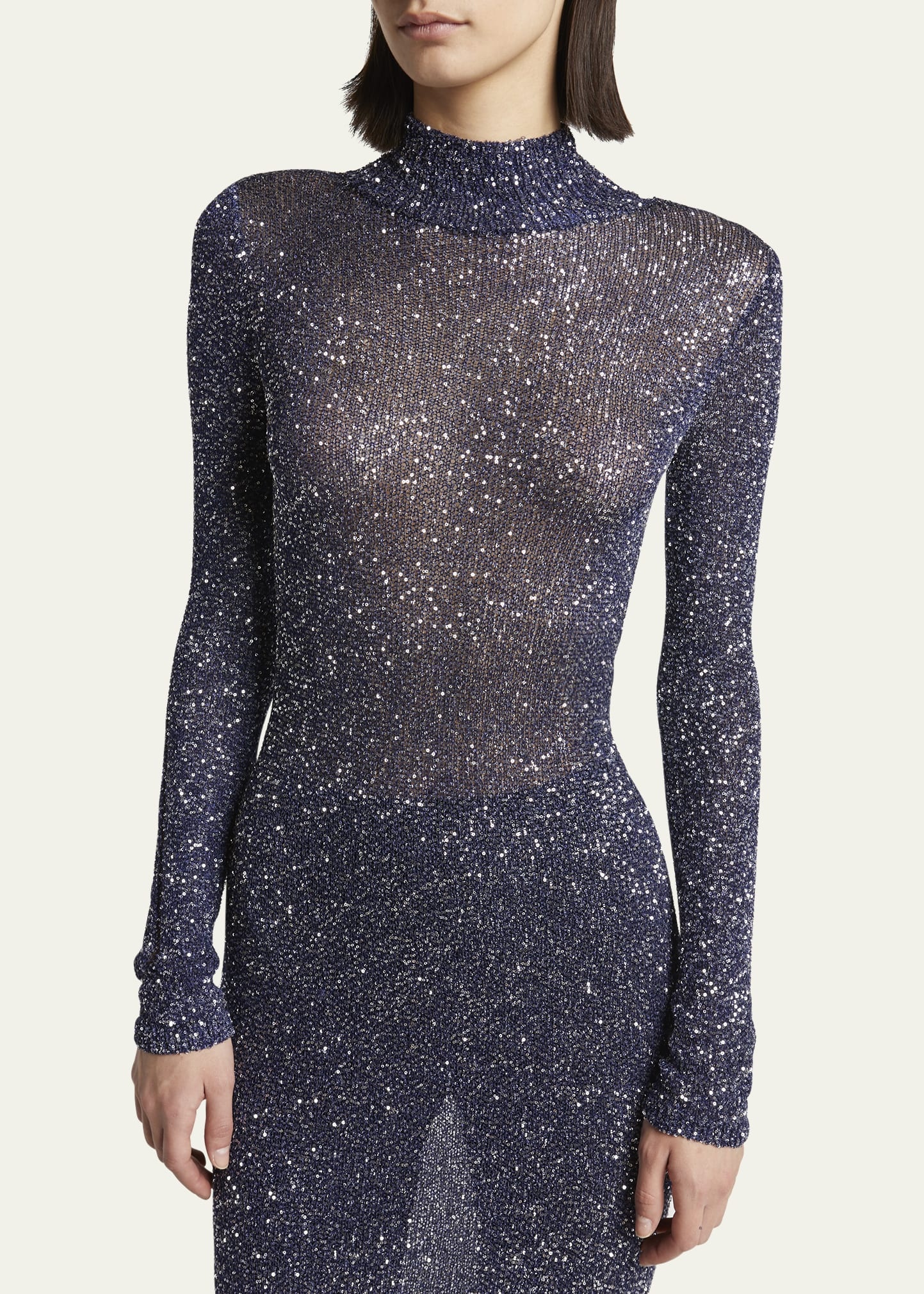Sequined Mock-Neck Maxi Dress - 5