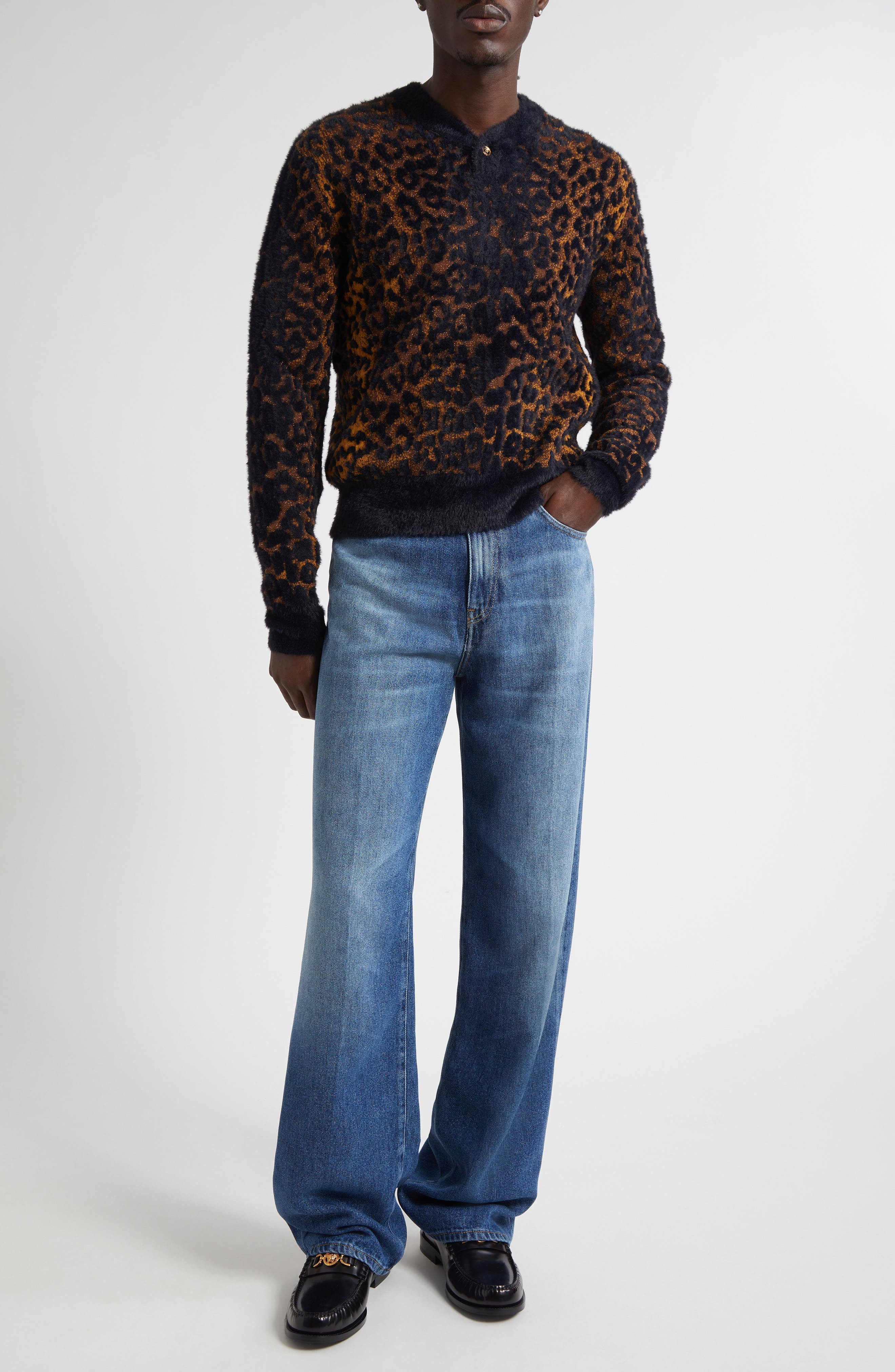 Versace Medusa Biggie Relaxed Straight Leg Jeans in Medium Blue at Nordstrom - 2