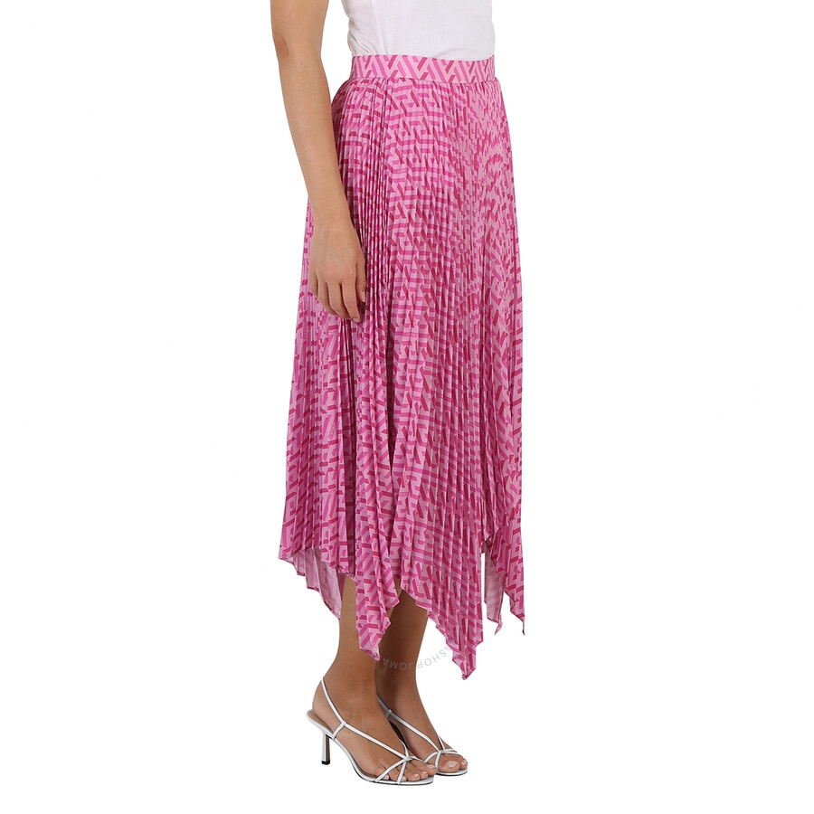 Versace Ladies Pink/Fuxia La Greca Pleated Midi Skirt - 4