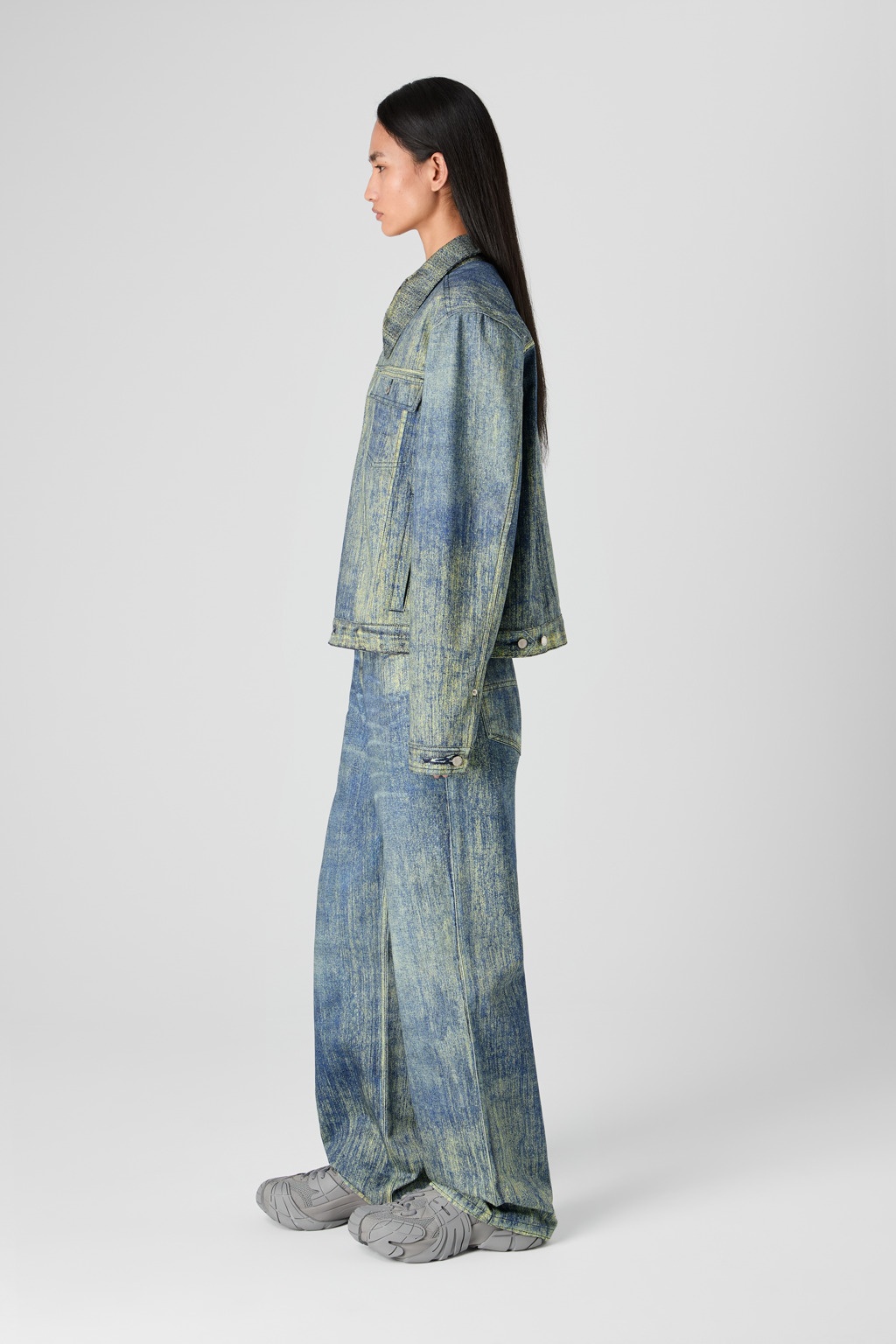 Sand Blue Paint Print Denim Jacket - 4