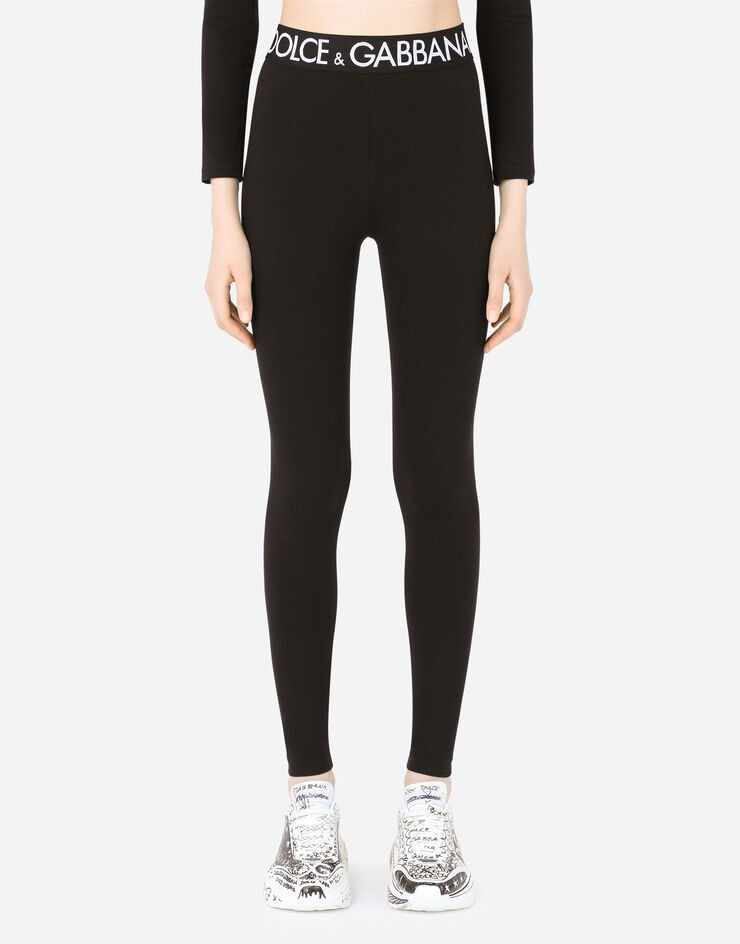 Jersey leggings with branded elastic - 1