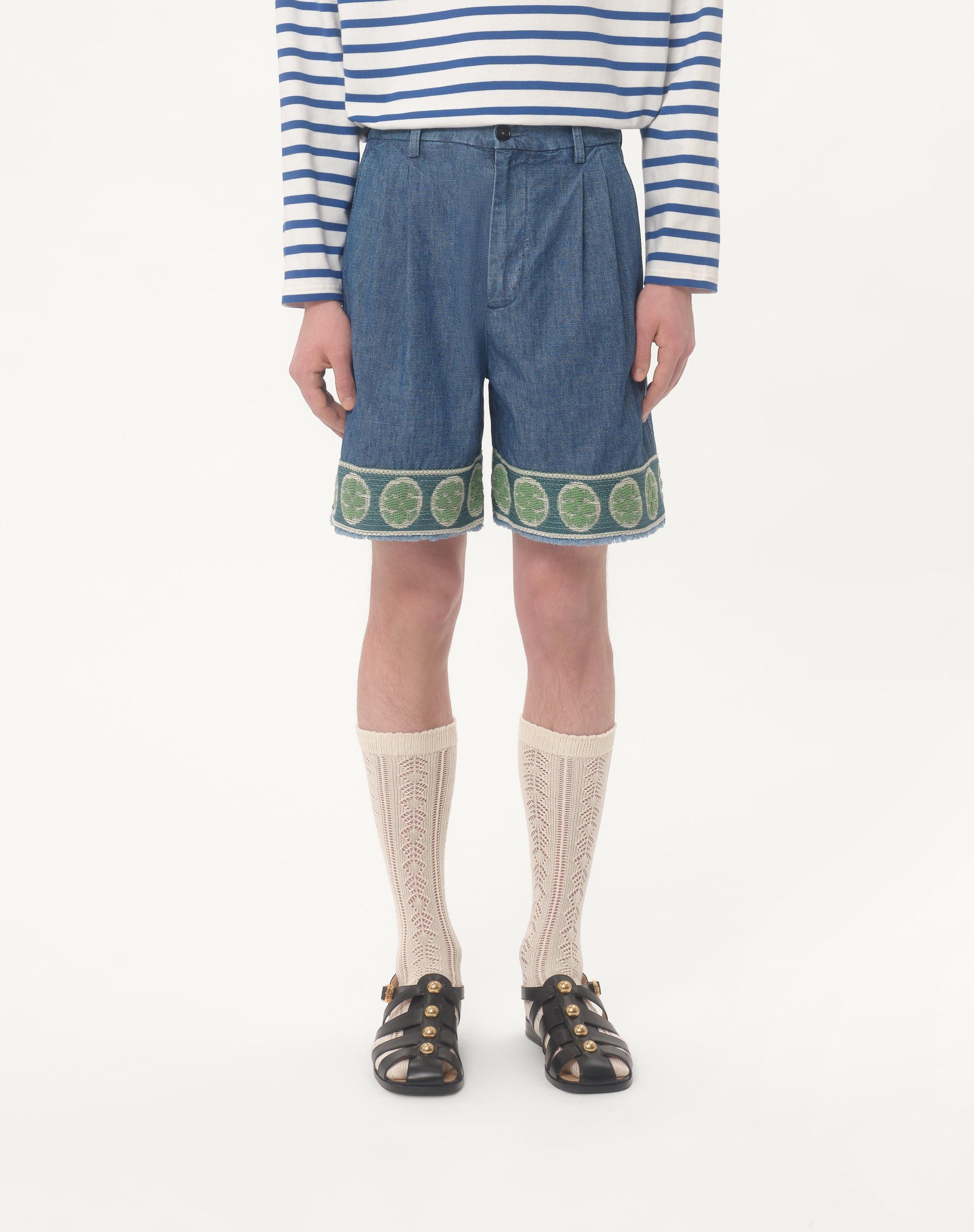 DENIM BERMUDA SHORTS WITH JACQUARD HEM - 4