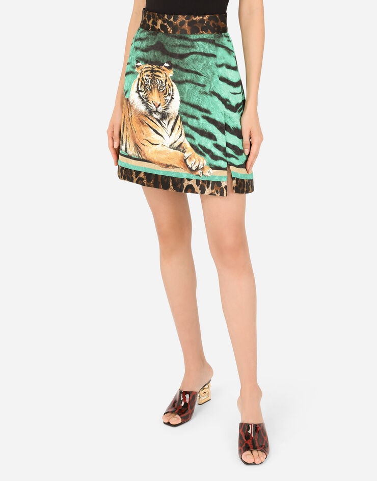 Tiger-print brocade skirt - 4