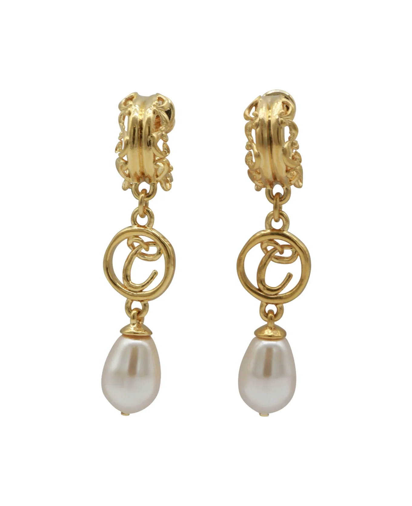 Gold And Pearly Brass Earrings - 1