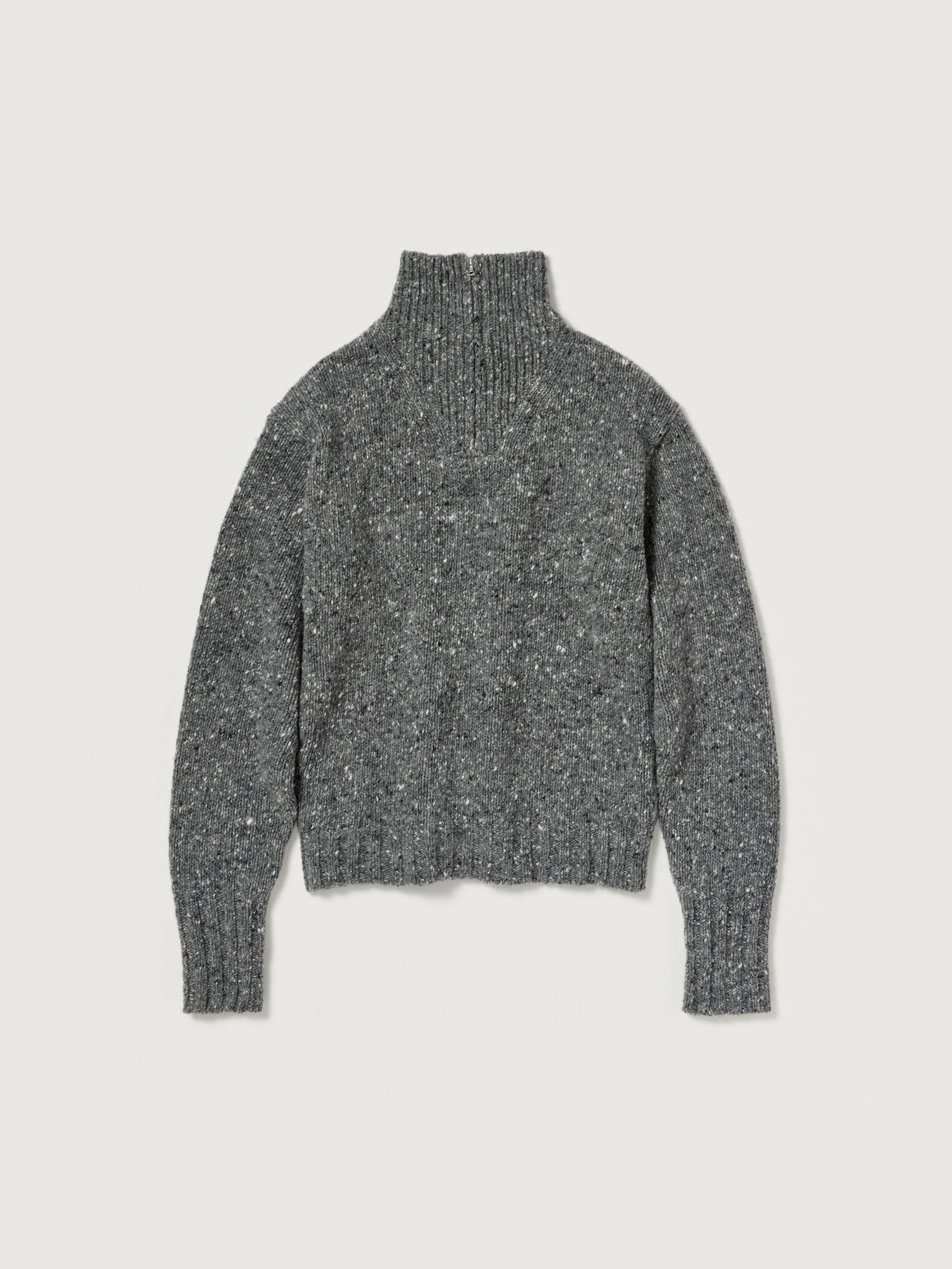 LOW-GAUGE HOMESPUN TWEED KNIT ZIP TURTLE - 1