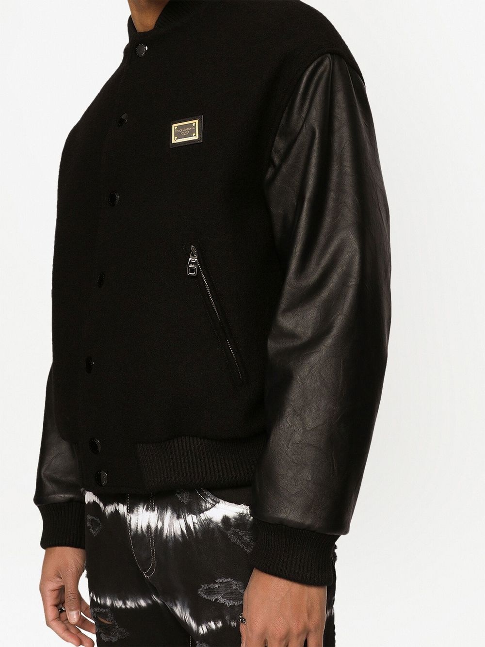 leather-panel bomber jacket - 5