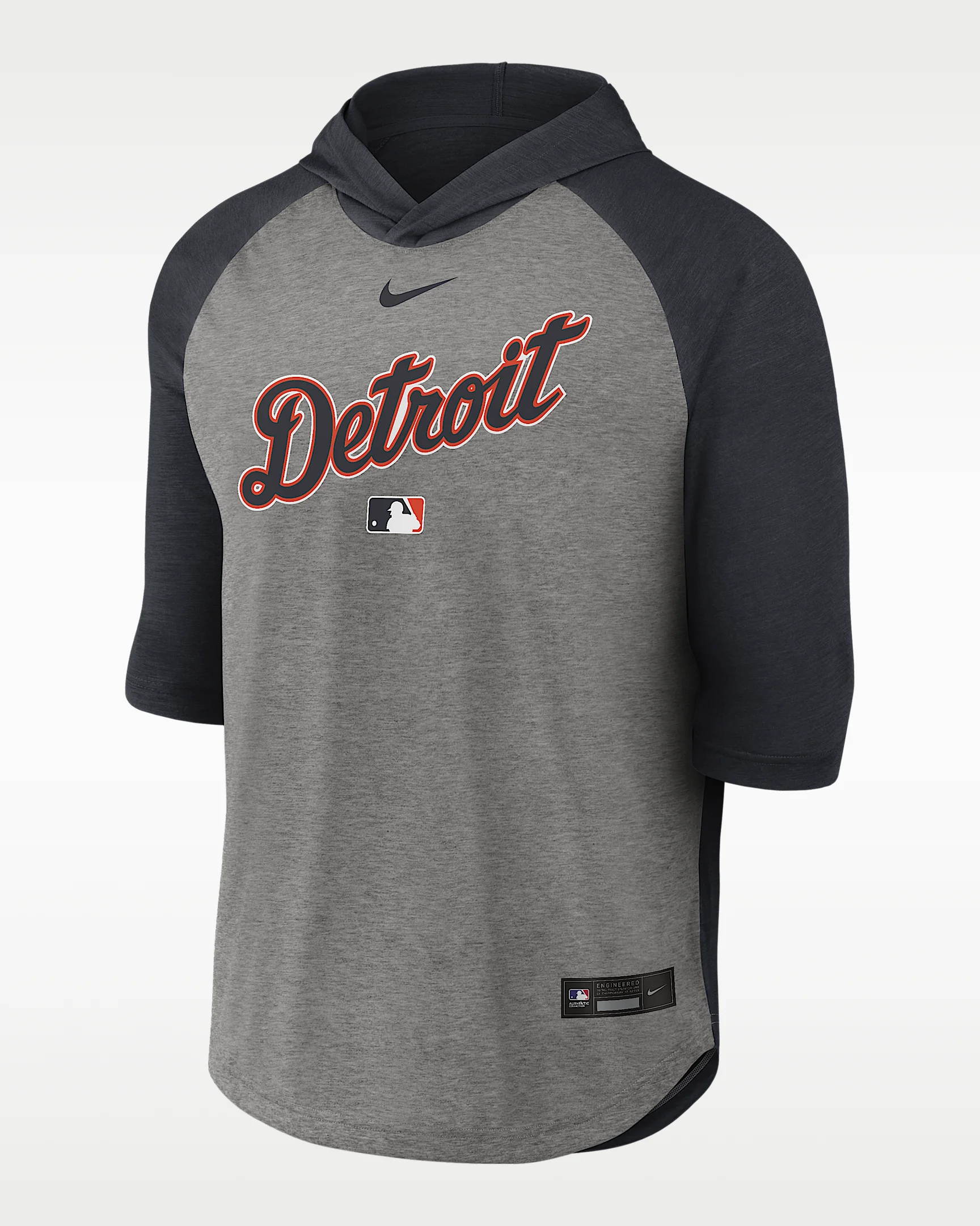 Detroit Tigers Authentic Collection Flux Men's Nike Dri-FIT MLB 3/4-Sleeve Hooded T-Shirt - 1