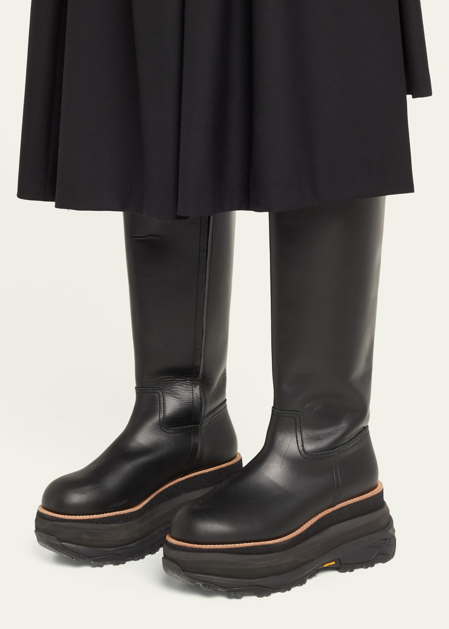 Leather Knee-High Chunky Moto Boots - 3