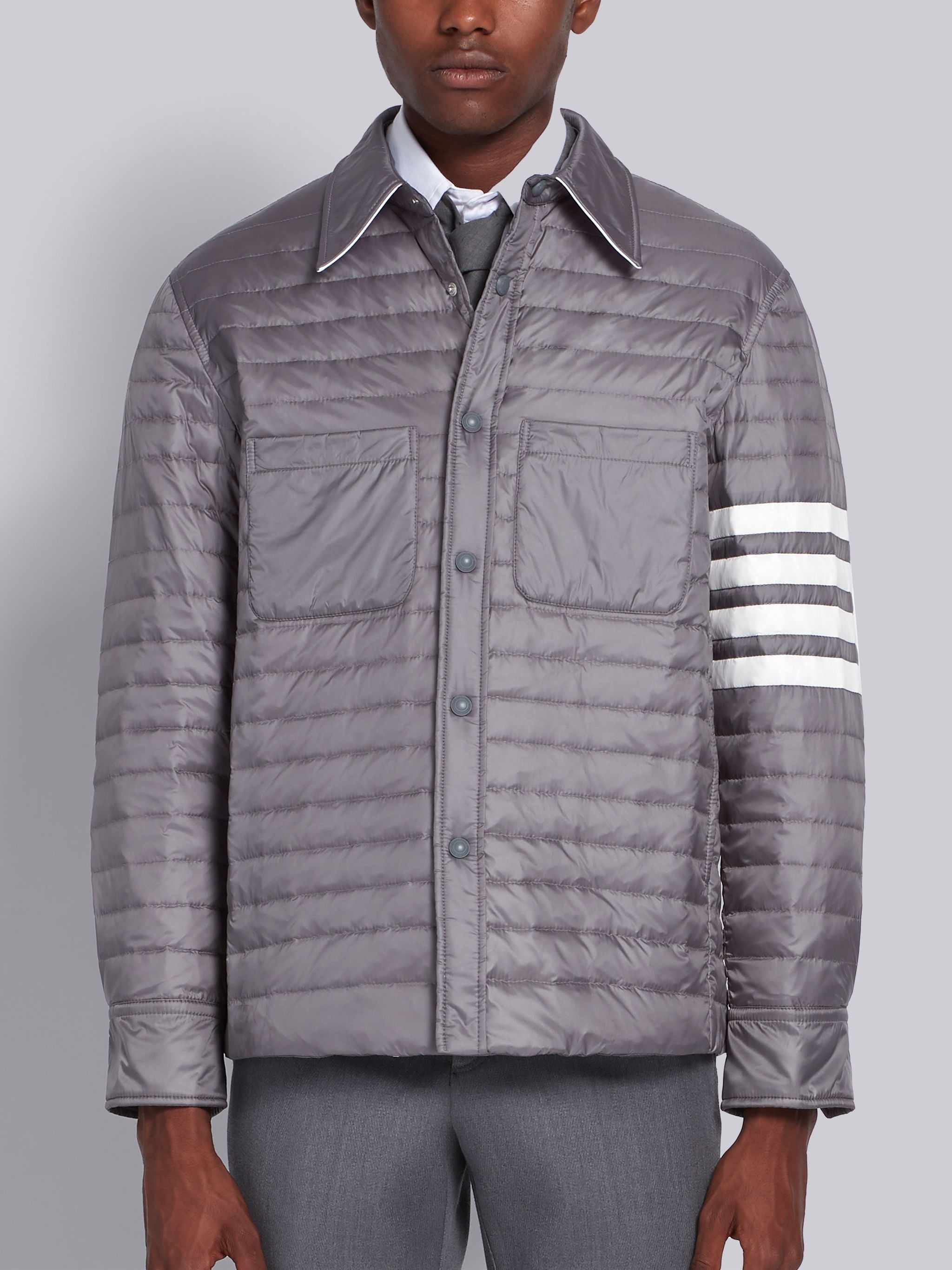 Medium Grey Down Fill 4-Bar Shirt Jacket - 1