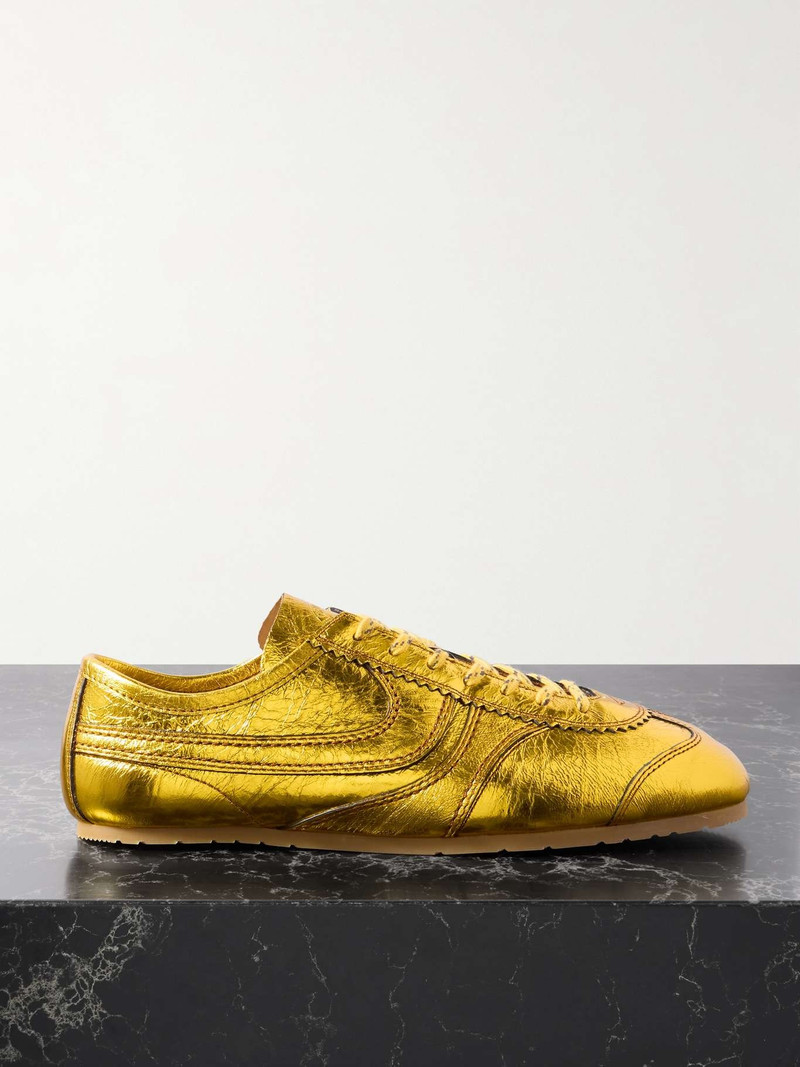 Paneled metallic crinkled-leather sneakers - 1