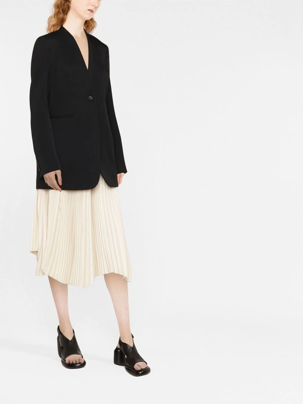 lapelless single-breasted blazer - 2