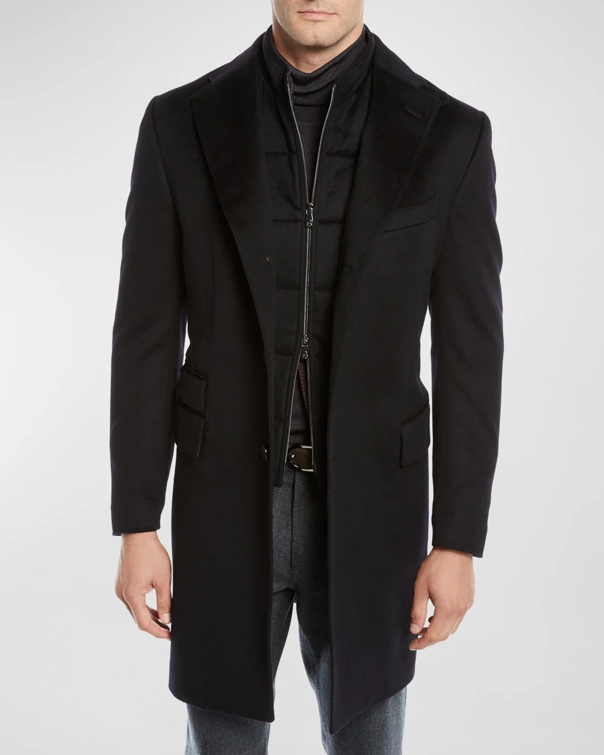 Men's ID Wool Top Coat, Black - 1