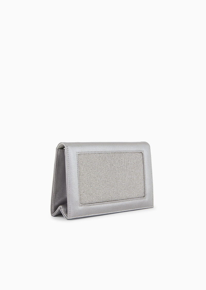 GIORGIO ARMANI Rhinestoned silk clutch bag with rhinestoned shoulder strap outlook