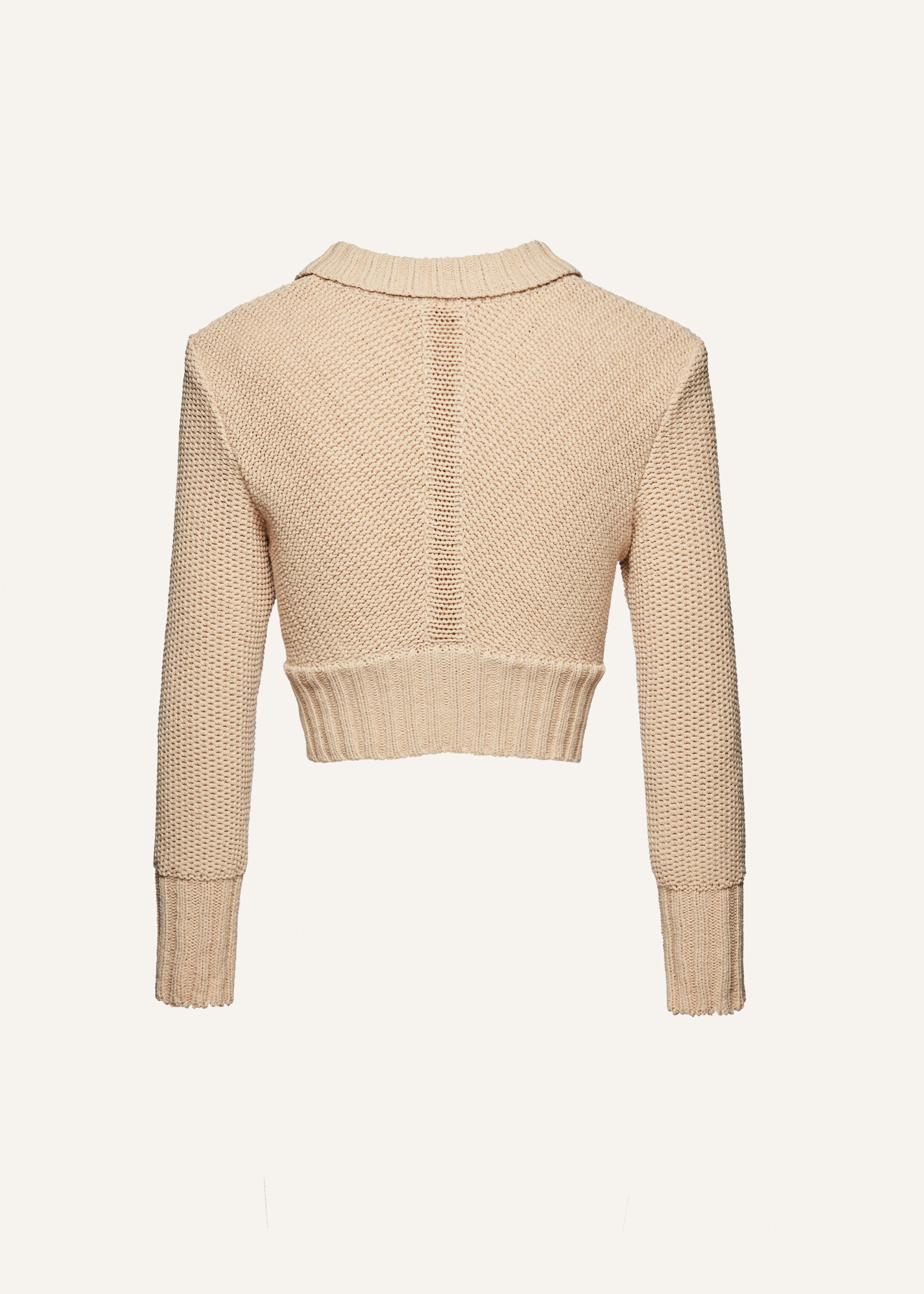 Collared cotton cardigan in beige - 2