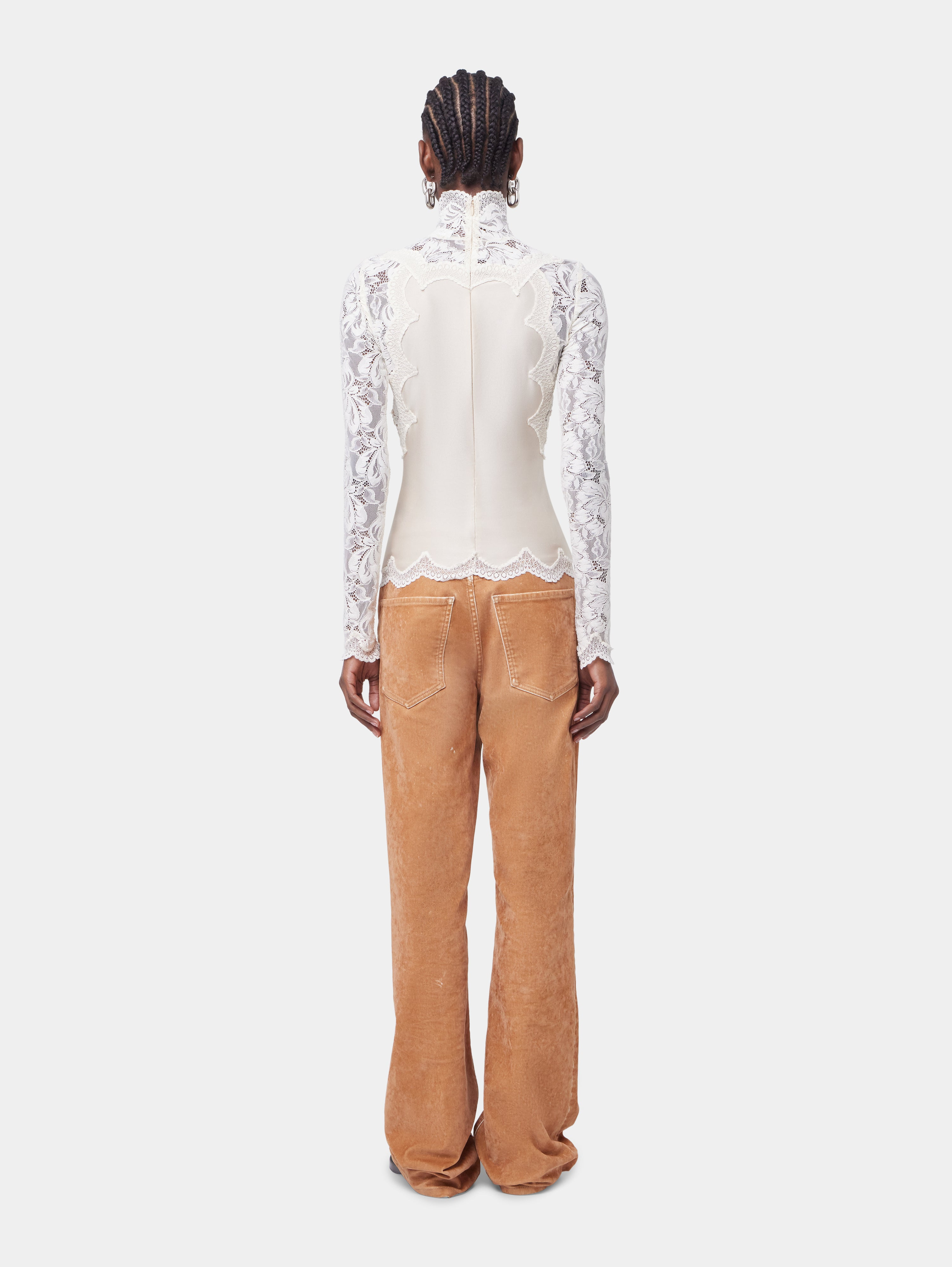 IVORY LONG SLEEVE TOP IN LACE AND JERSEY - 5