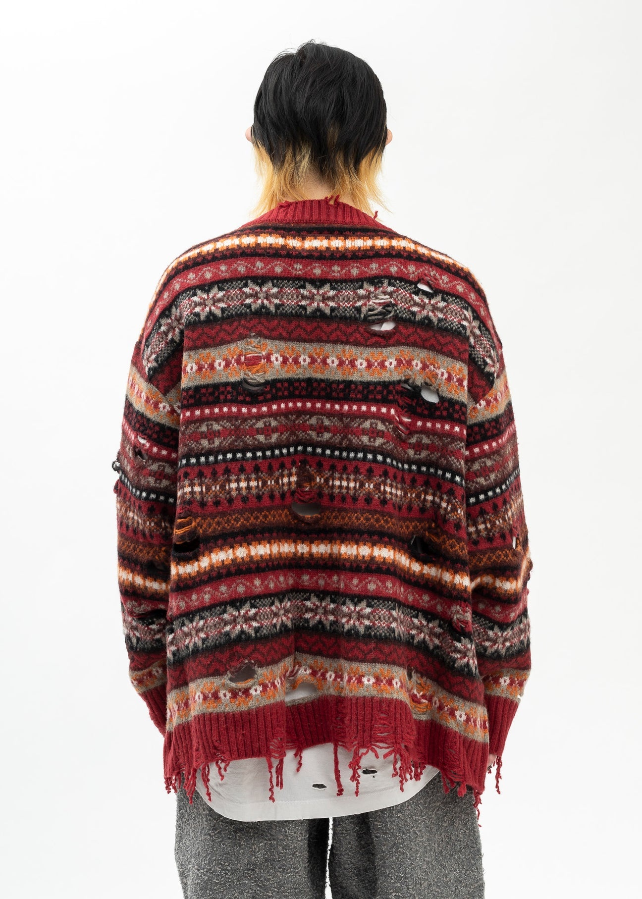 RED OVERSIZED FAIR-ISLE CARDIGAN - 2