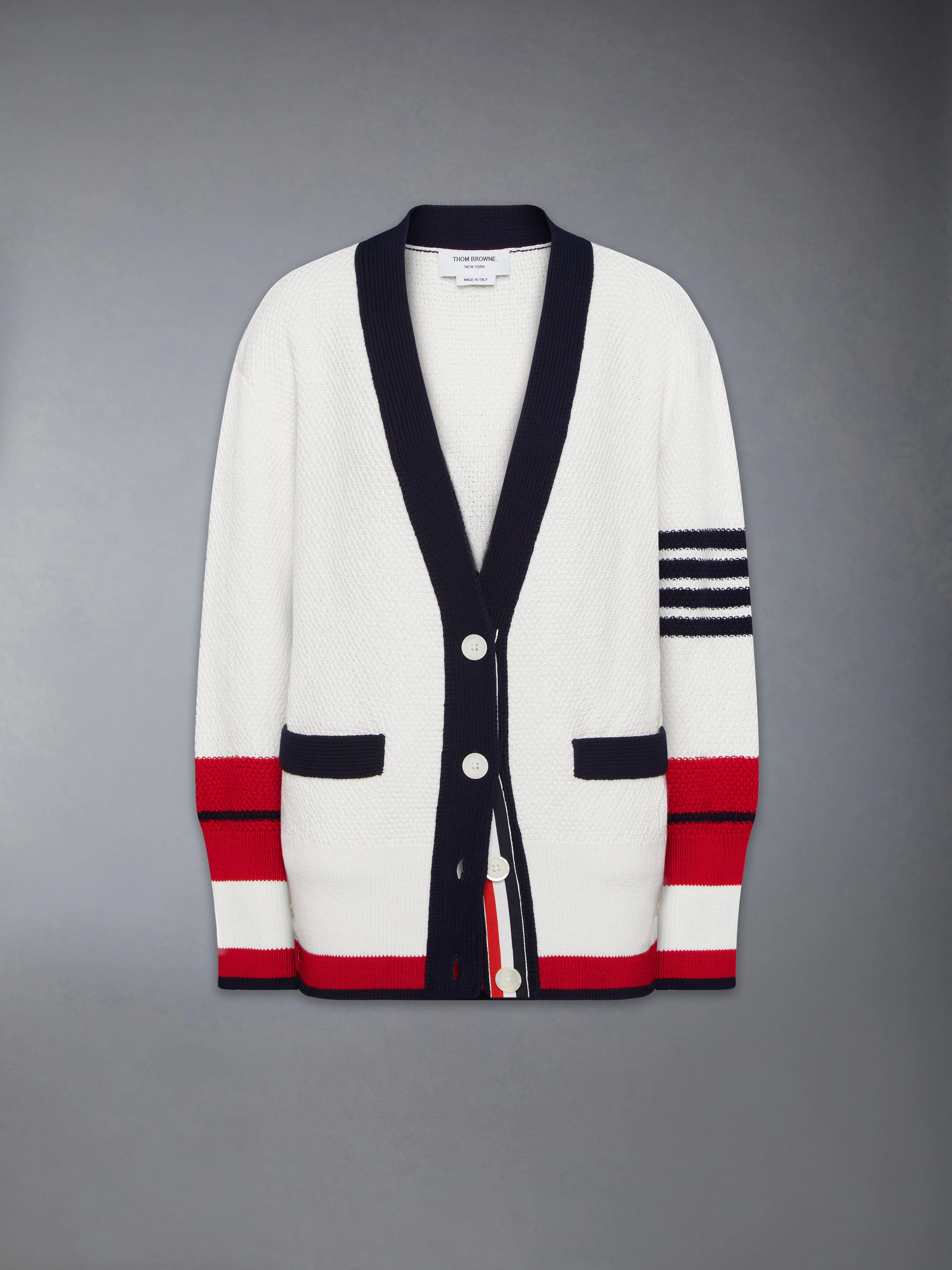 TENNIS RACQUET INTARSIA 4-BAR SEED STITCH CARDIGAN - 1