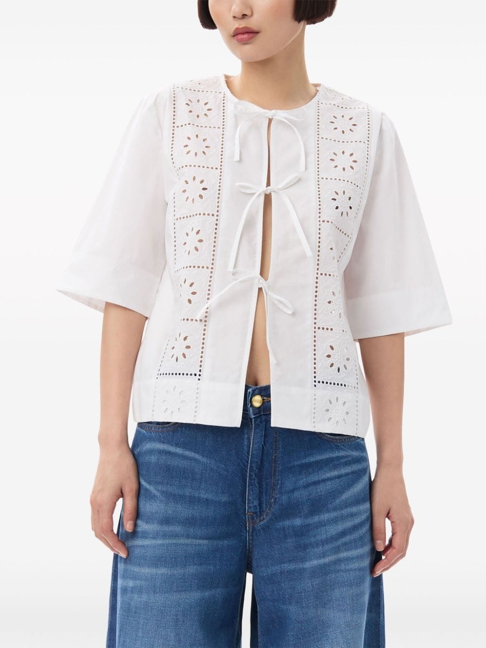 embroidered tie blouse - 5