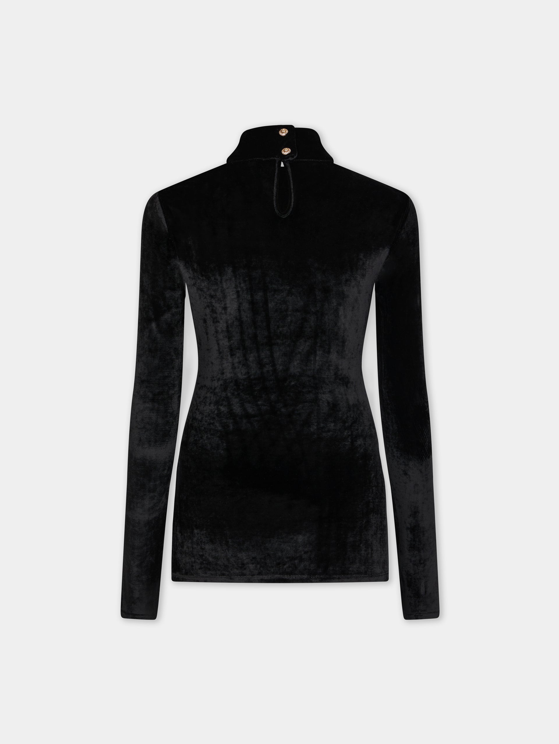 BLACK LONG-SLEEVED DRAPE TOP IN VELVET - 8