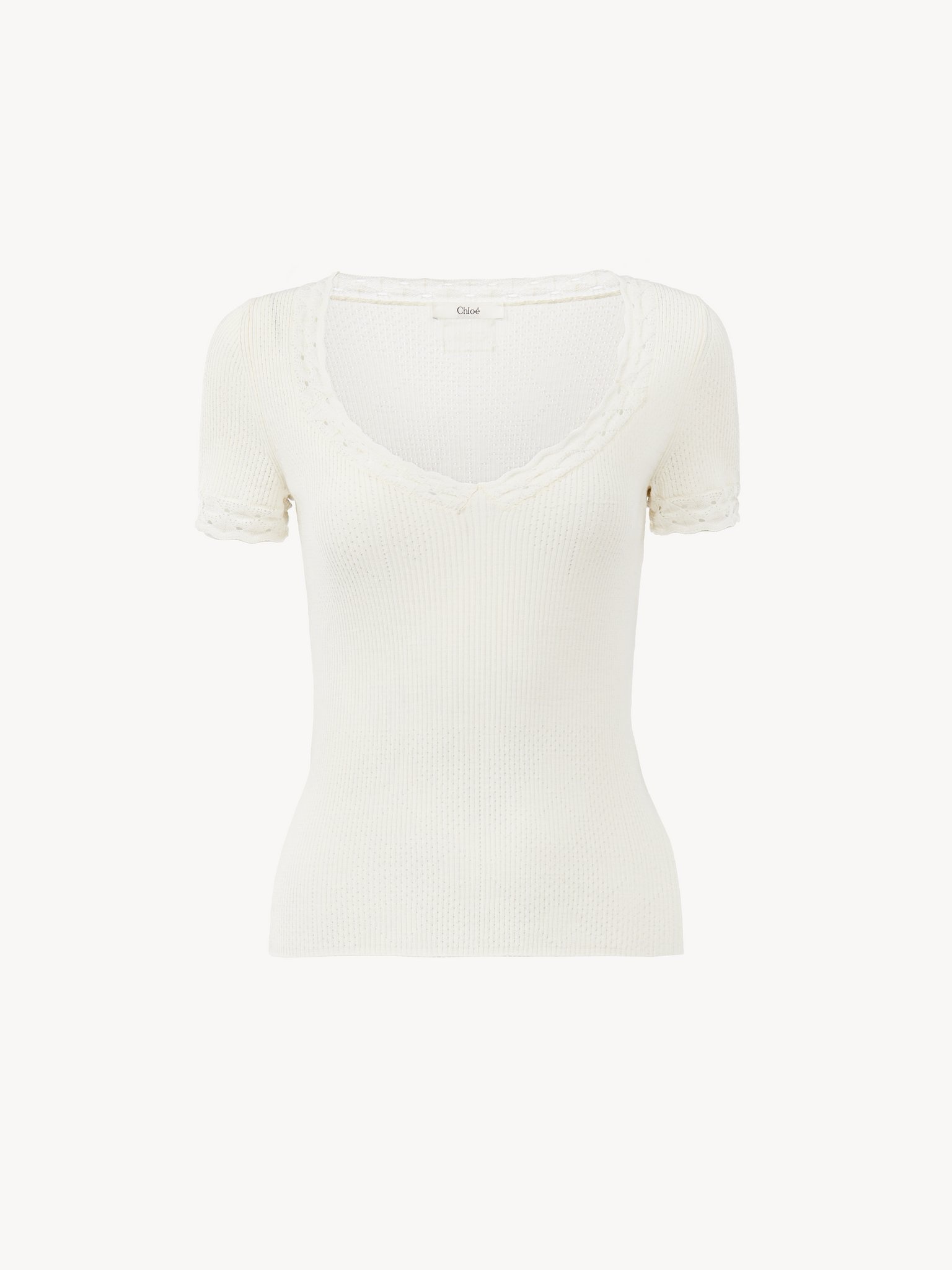SCOOP-NECK FITTED TOP IN A WOOL KNIT & LACE - 2