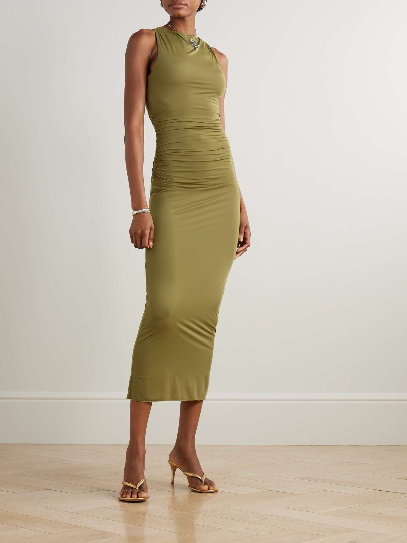 Cascina open-back gathered stretch-jersey midi dress - 3
